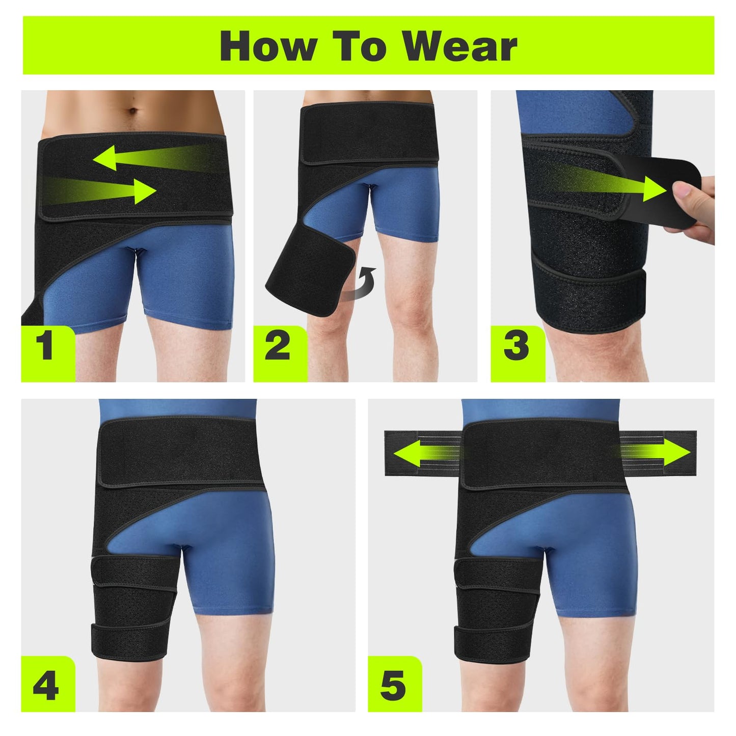 SOLOEVER Hip Brace for Women & Men, Sciatica Pain Relief Devices, Adjustable Compression Wrap Support for Arthritis, Pulled Thigh, Hip Fleхоr Strain, Groin Injury, Hamstring Pull (Black, Right)