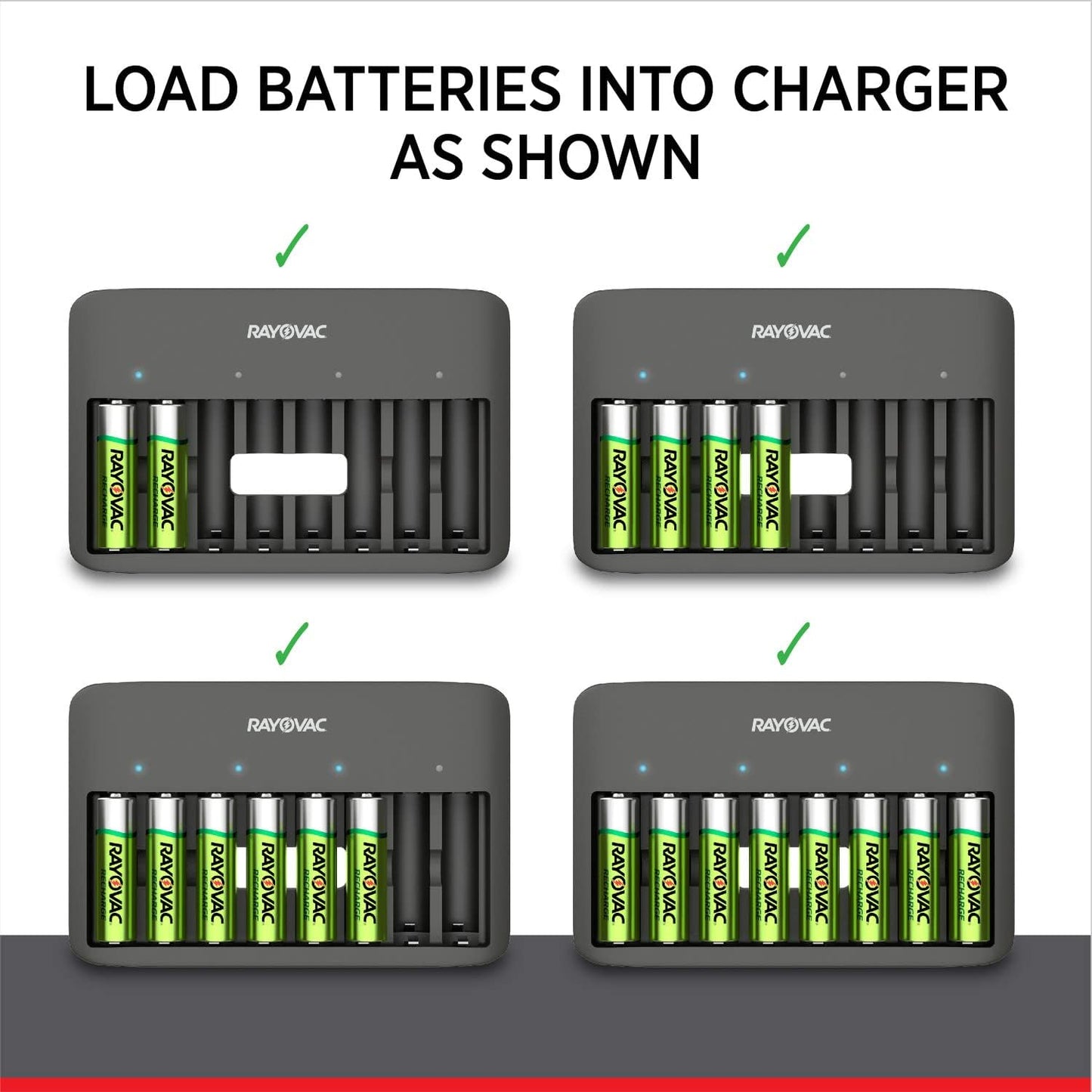 Rayovac 8 USB Battery Charger, Bay Charger for NiMH AA and AAA Rechargeable Batteries, Fast Charger for Batteries
