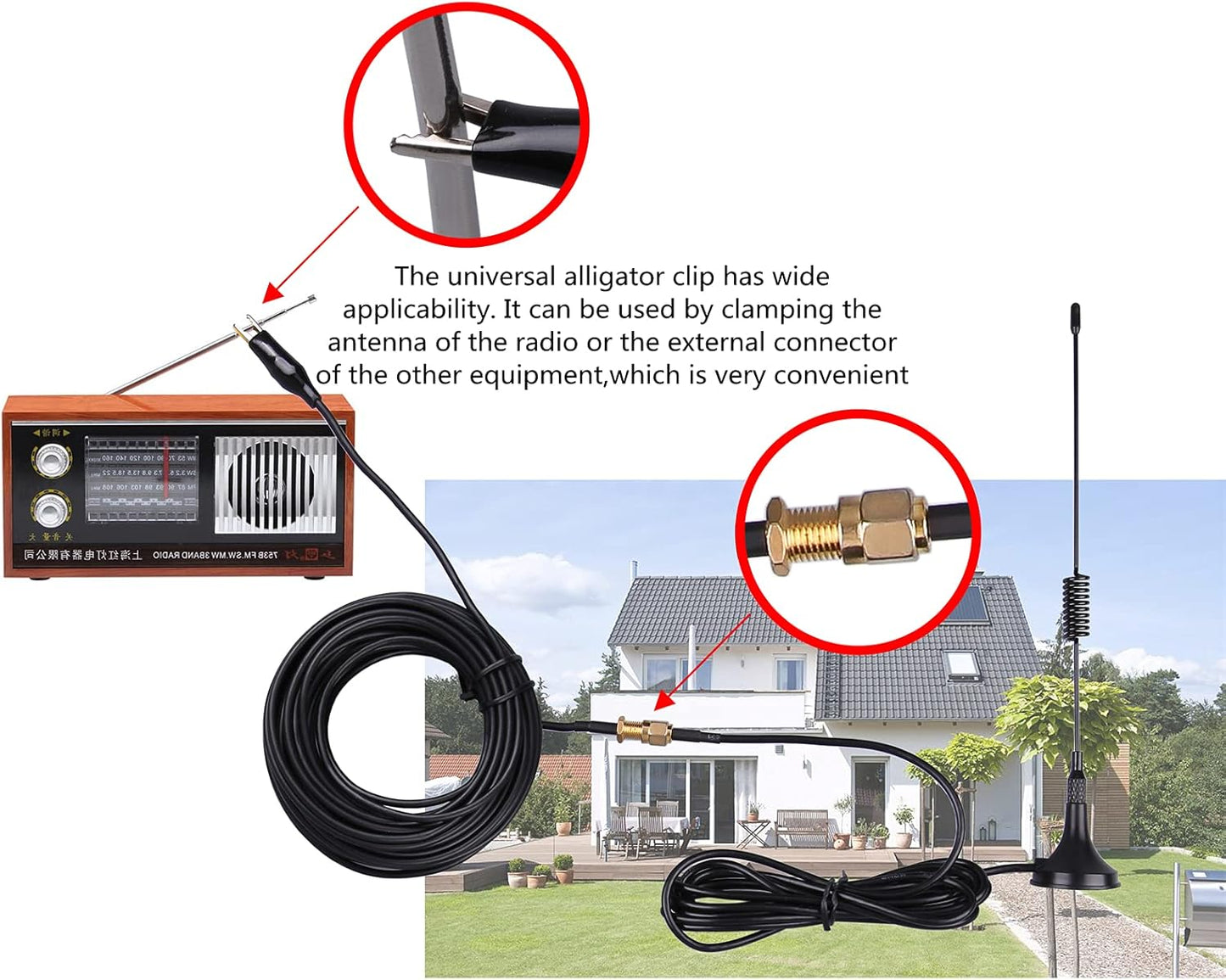 LACUCINO 75 1.5m 16.4Ft 6pcs ohm FM Antenna, Outdoor Antenna WiFi Stereo TV Indoor, SMA-Male Connector Magnetic