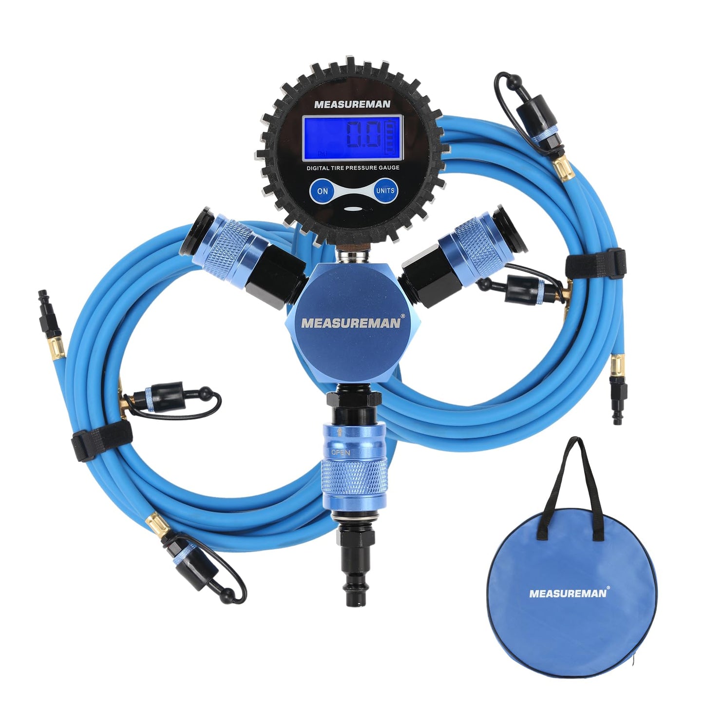 MEASUREMAN 4-Wheel Rapid Air System, 4 Units & LCD Backlight, Portable Off-Road Tire Inflation Deflation Kit with Digital Equalizer Gauge for Overlanding and Vehicle Adjustment