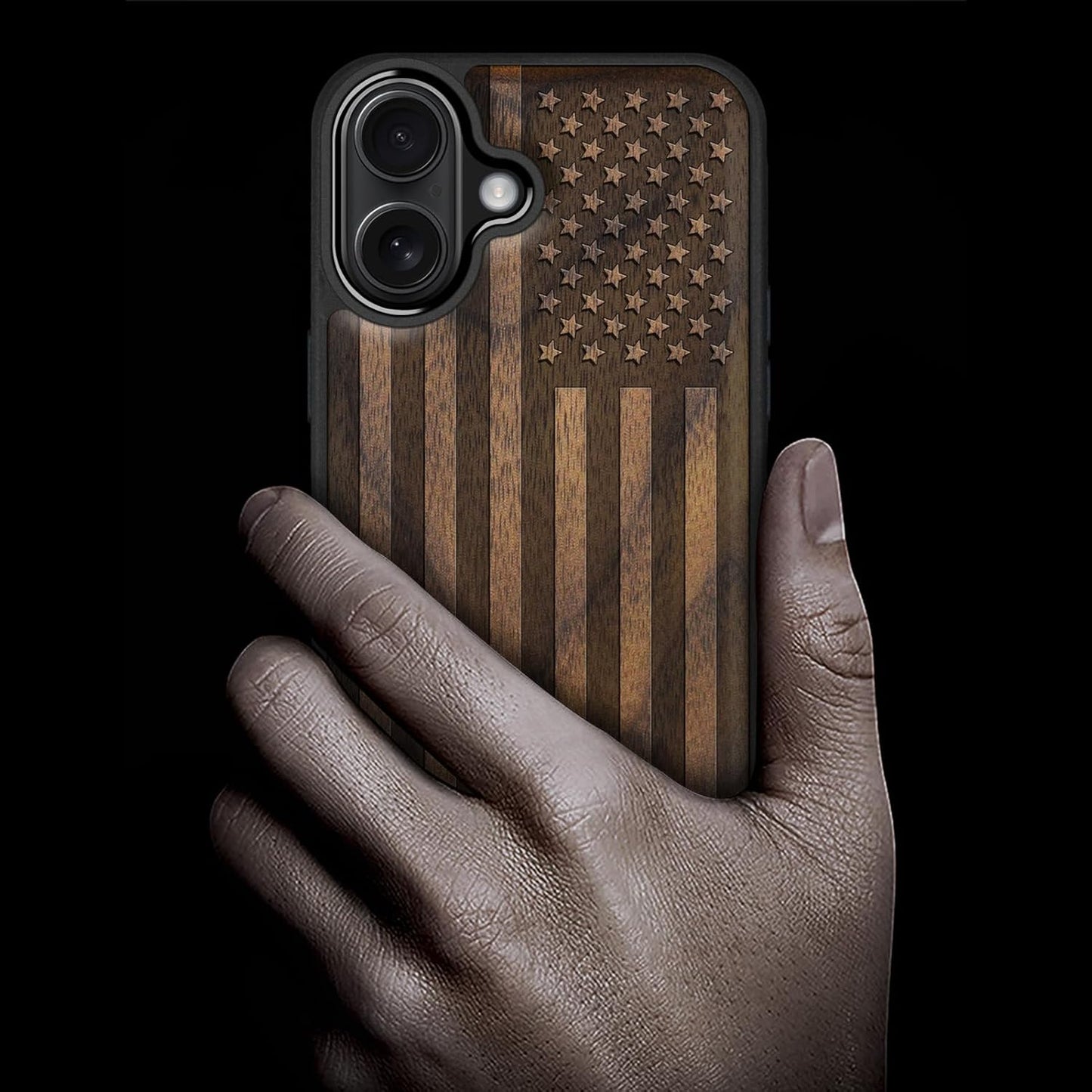 Carveit 17 Magnetic Wooden Case for iPhone Case, Wood Artisan Engraved & Black Soft TPU Shockproof Cover, Compatible
