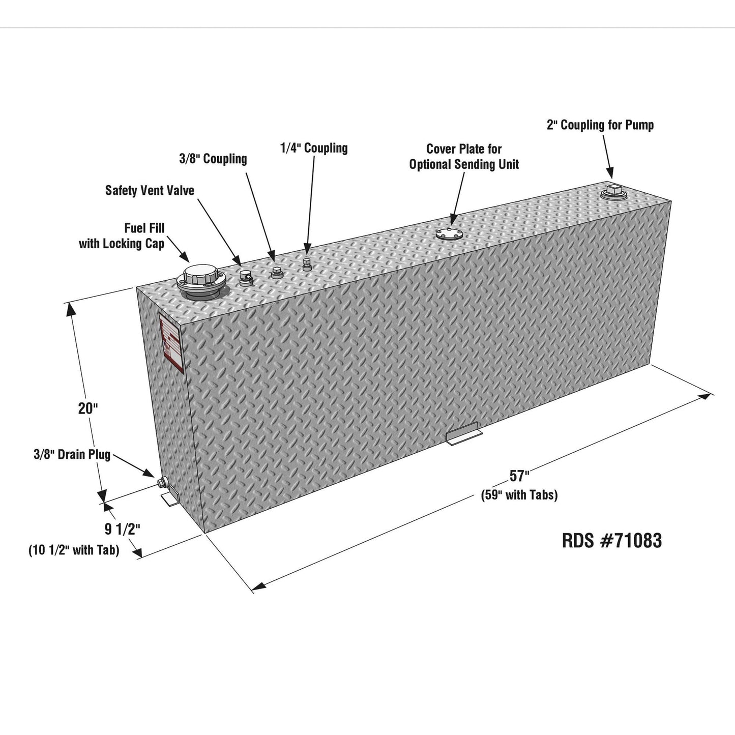 RDS MFG INC 71083 Rectangular Auxiliary/Transfer Fuel Tank - 45 Gallon Capacity