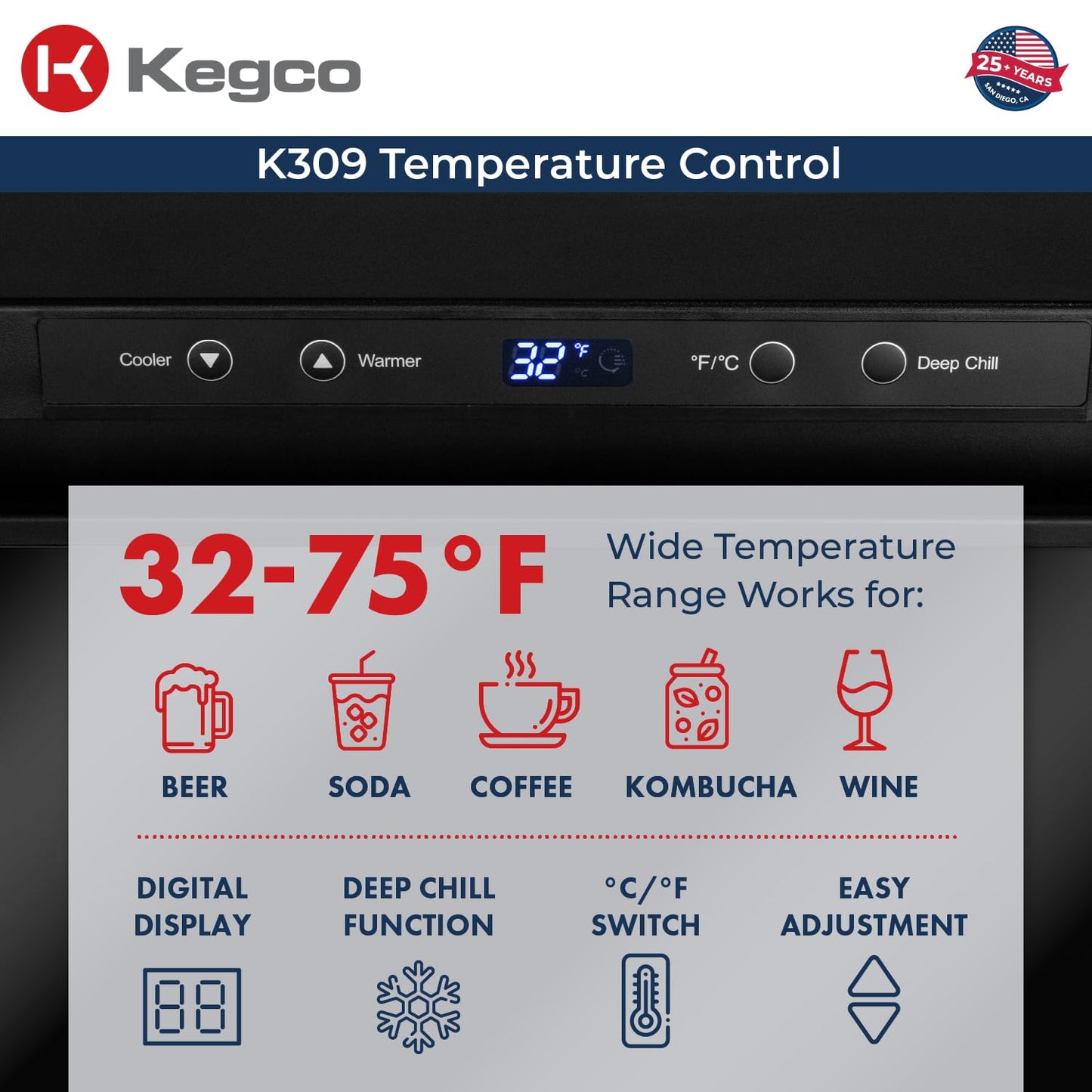 Kegco 3PK309X-1 Keg Dispenser, 1 Tap, Black Stainless Steel