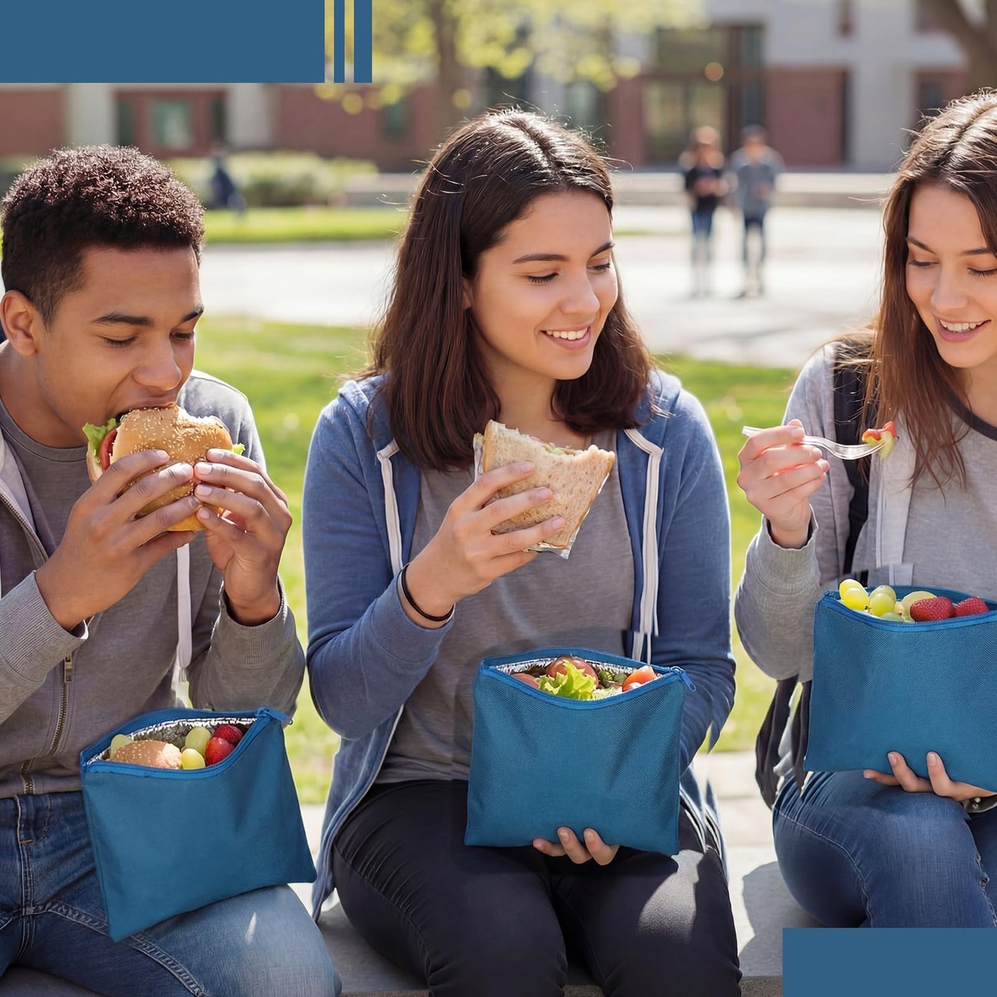 Reallnaive 4 Pack Insulated Sandwich Bags Reusable Lunch Bags Snack Bag Bpa Free Food Pouch Washable for Picnic Travel Office Men Women 8 x 8 Inch(Blue)