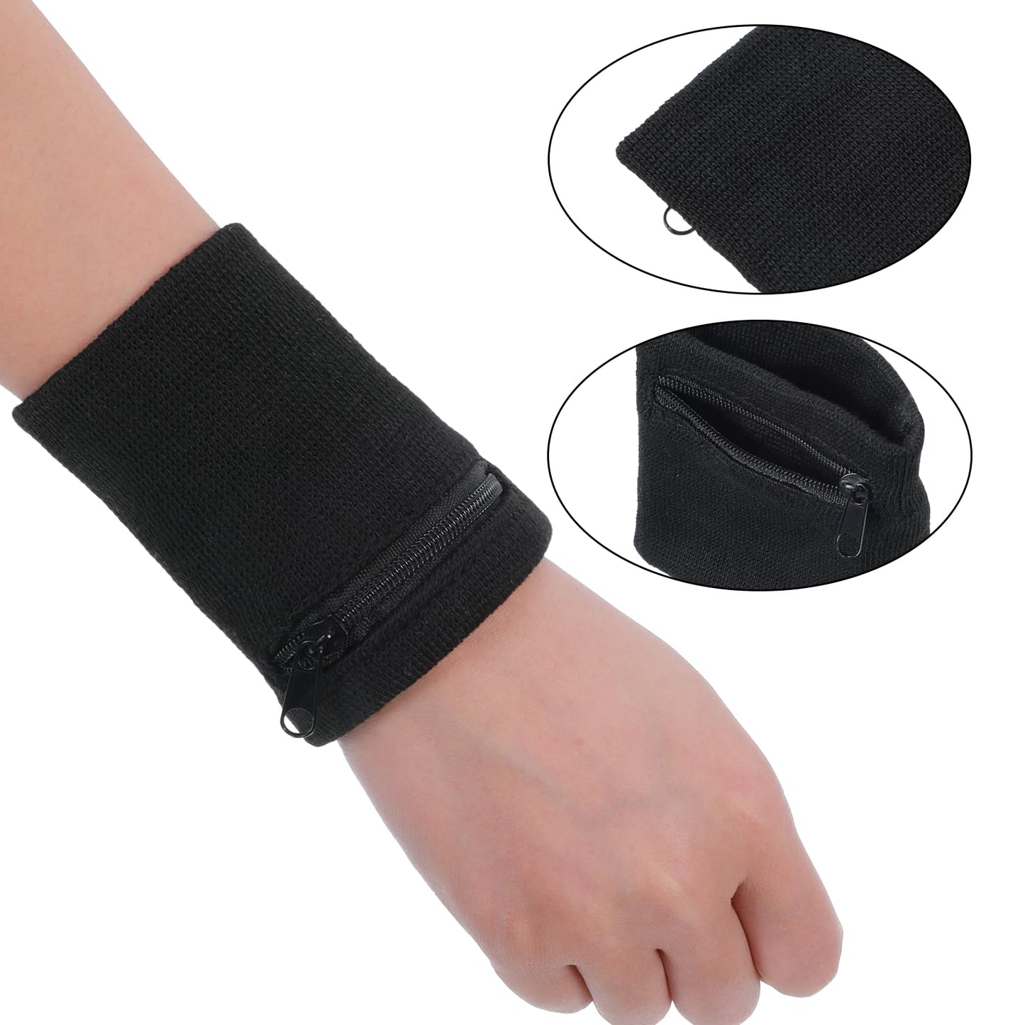 DOPENSPI 4PCS Wrist Wallet, Wrist Sweatband with Zipper Breathable Wristbands Ankle Wallet Coin Keys Storage Pouch Pocket for Gym Running Hiking Jogging Sports