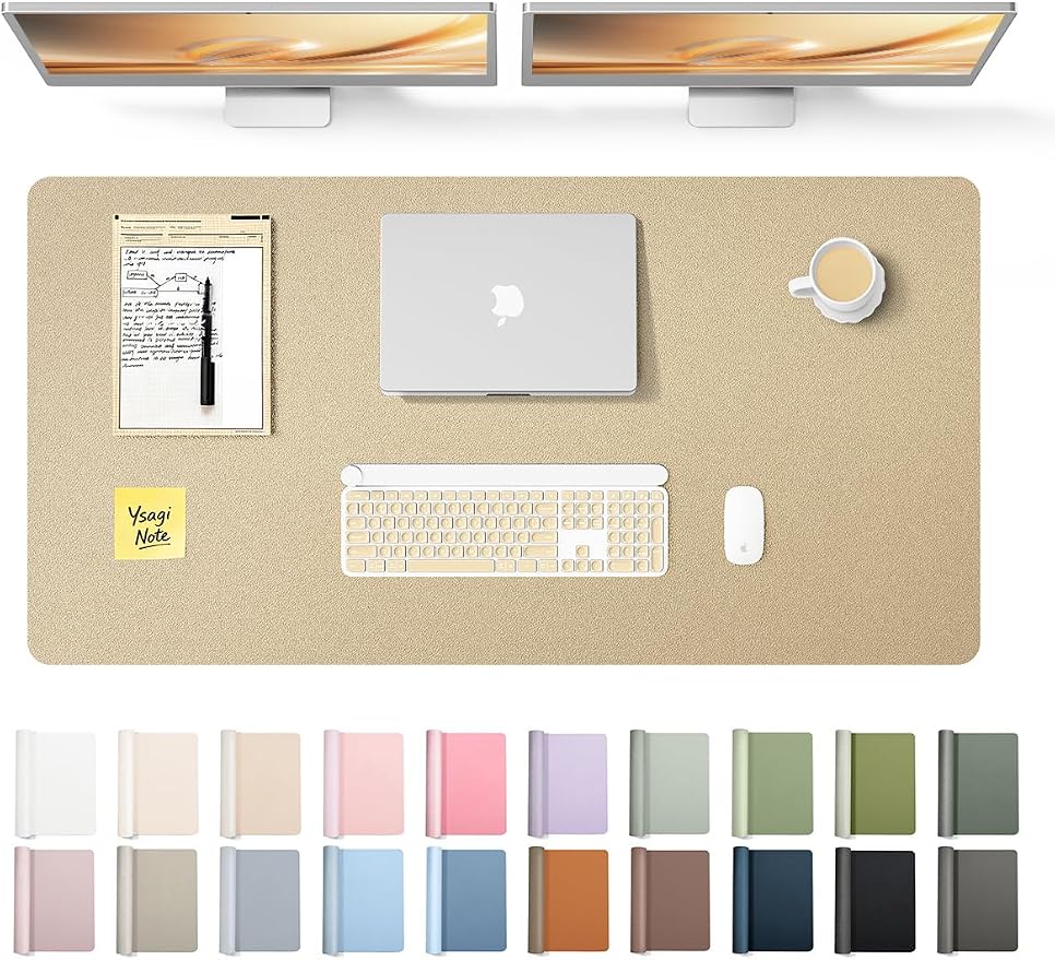 YSAGi Leather Desk Pad Protector, Office Desk Mat, Large Mouse Pad, Non-Slip PU Leather Desk Blotter, Laptop Desk Pad, Waterproof Desk Writing Pad for Office and Home (Gold,47.2" x 23.6")