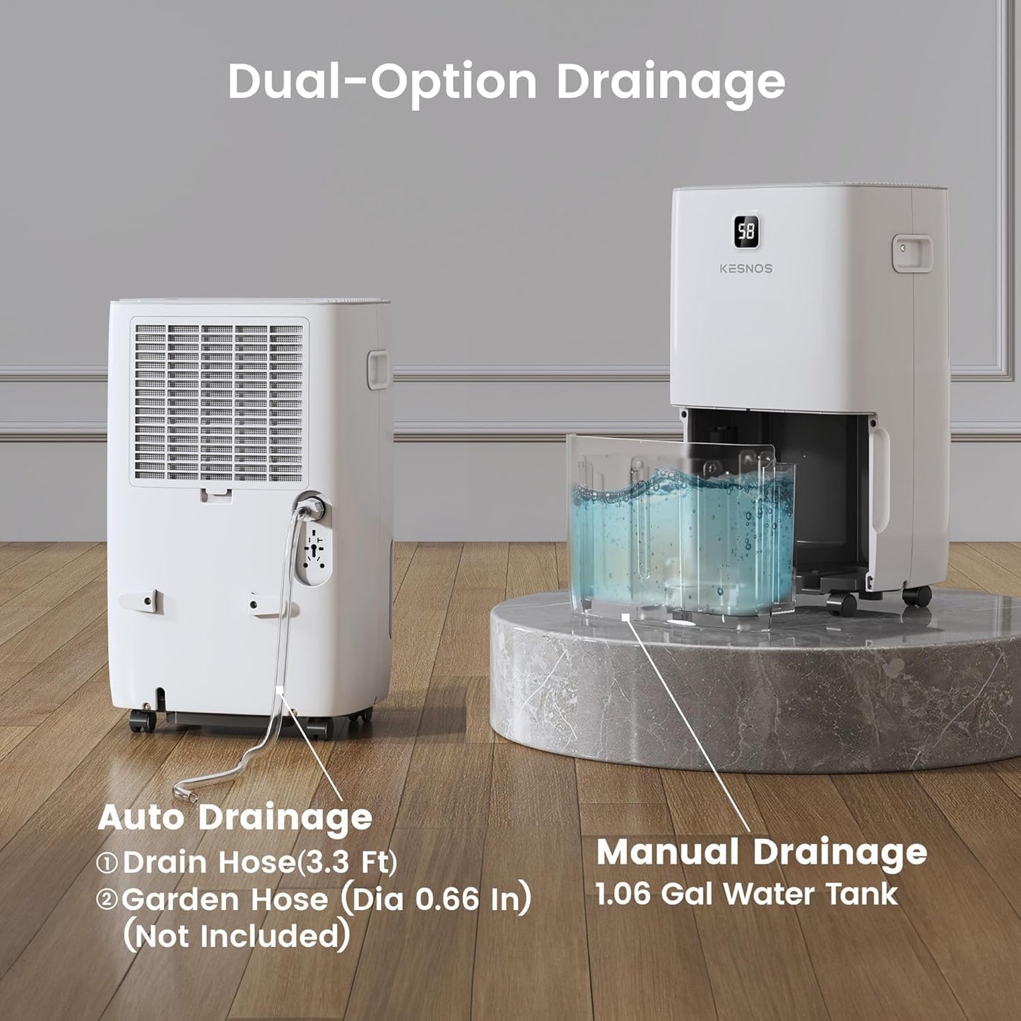 Kesnos 80 Pints Energy Star Dehumidifier for Home, Basement with Drain Hose, Front LED Display and 1.06 Gal Water Tank, Ideal for Large Room up to 5,500 Sq. Ft., Featuring Auto Defrost, Timer Function