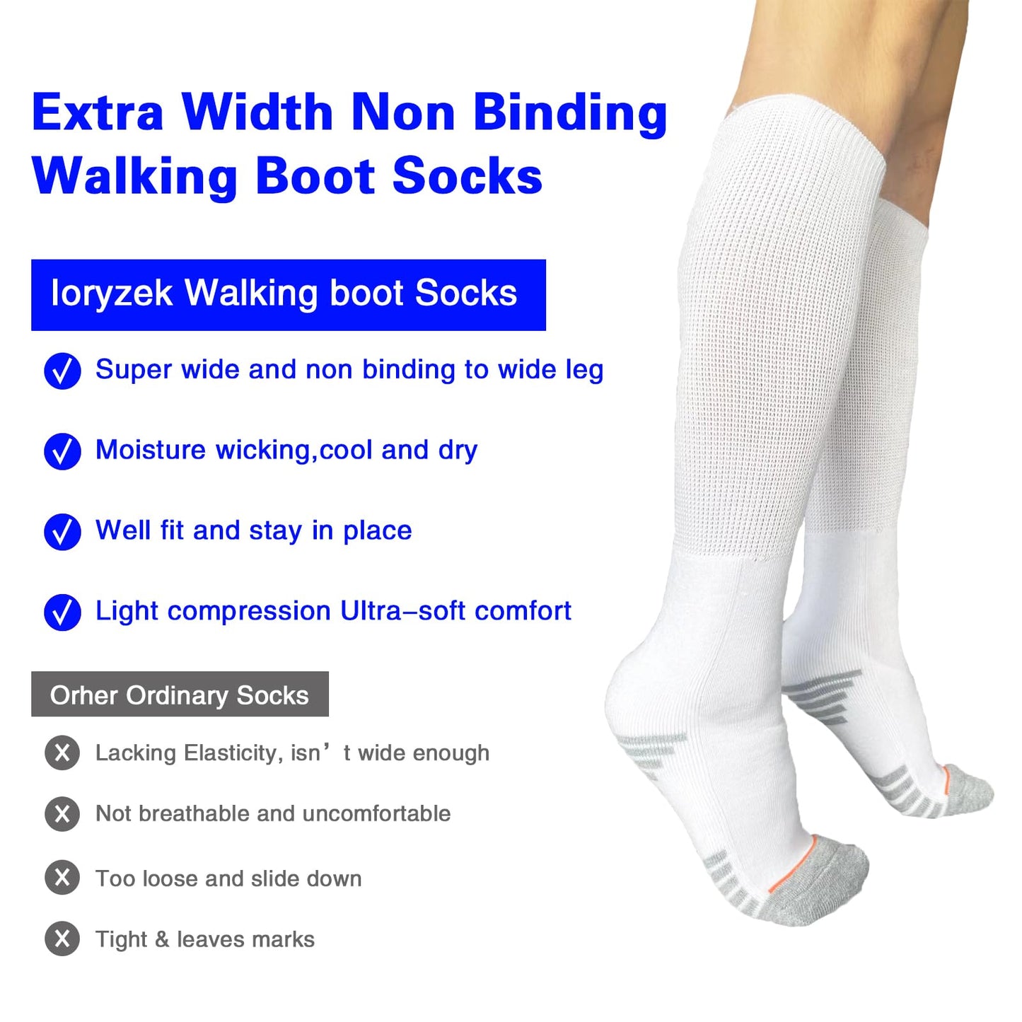 Ioryzek Walking Boot Socks air Cam Walker Cast Socks 2 Pairs Fracture Boot Brace Socks Surgical Orthopedics Socks for Men Women (US, Alpha, One Size, Regular, Regular, White-2pairs)