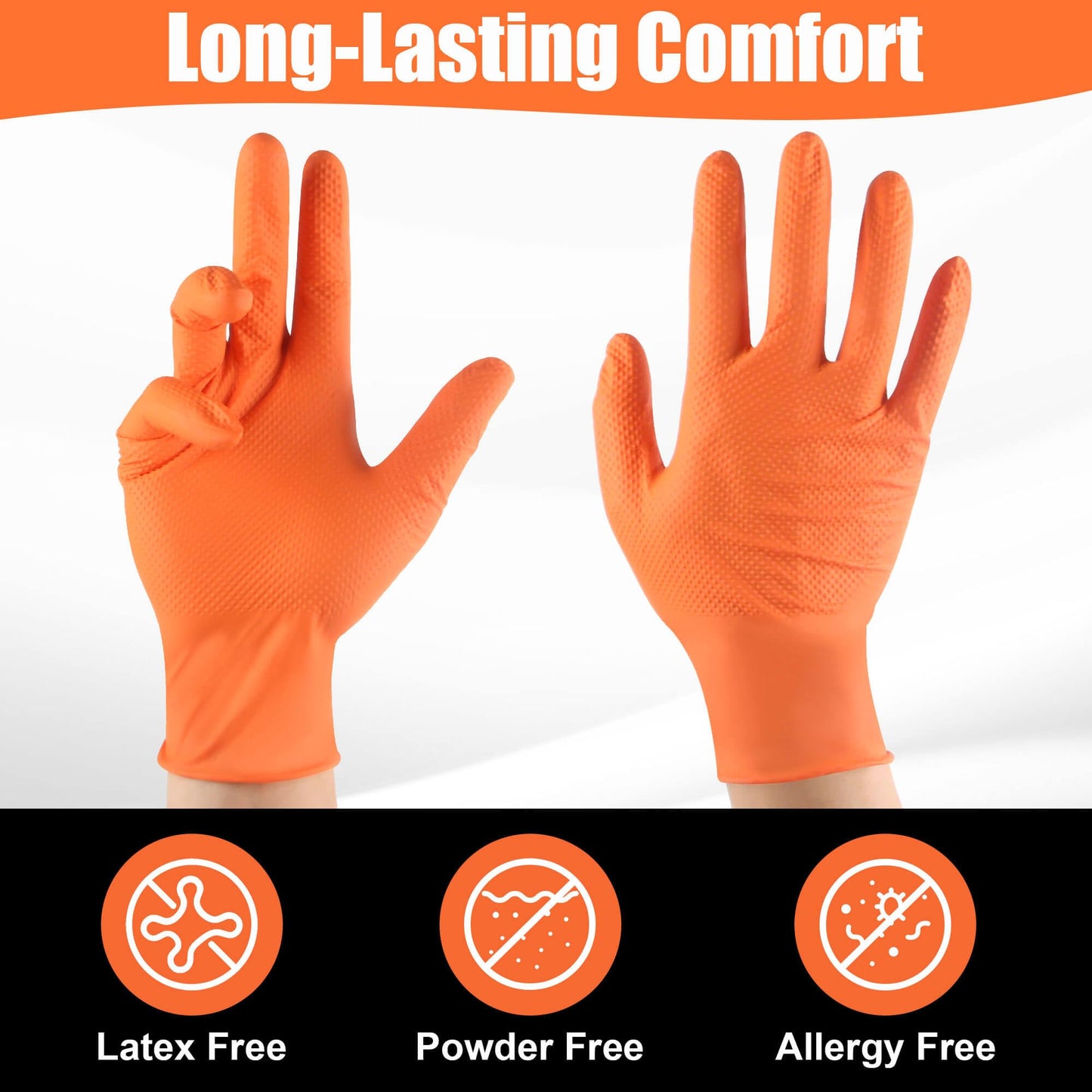 TREEGO Orange Nitrile Gloves 10 Mil Heavy Duty Disposable Latex Free Gloves – Diamond Grip Mechanic Gloves for Automotive Construction Work, Medium, 1000 Count Case