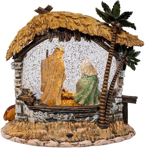 Kurt S. Adler 8-Inch Battery Operated Nativity Scene - USB Lighted with Spinning Glitter Water