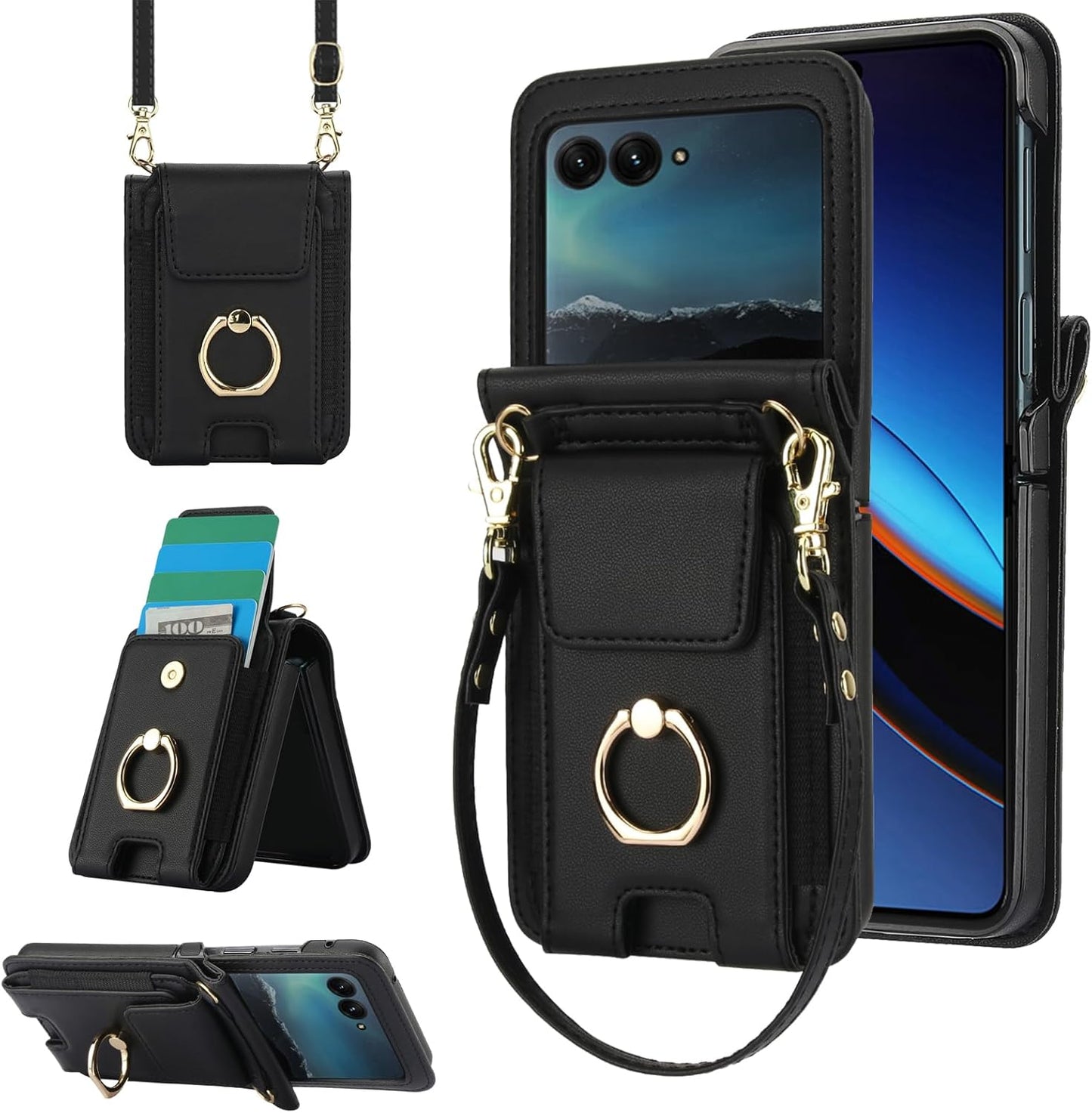Asuwish 50 2024/Razr 2024 Plus2024 5G Phone Case for Motorola Moto Razr Ultra/Razr+ Plus Wallet Cover with Ring