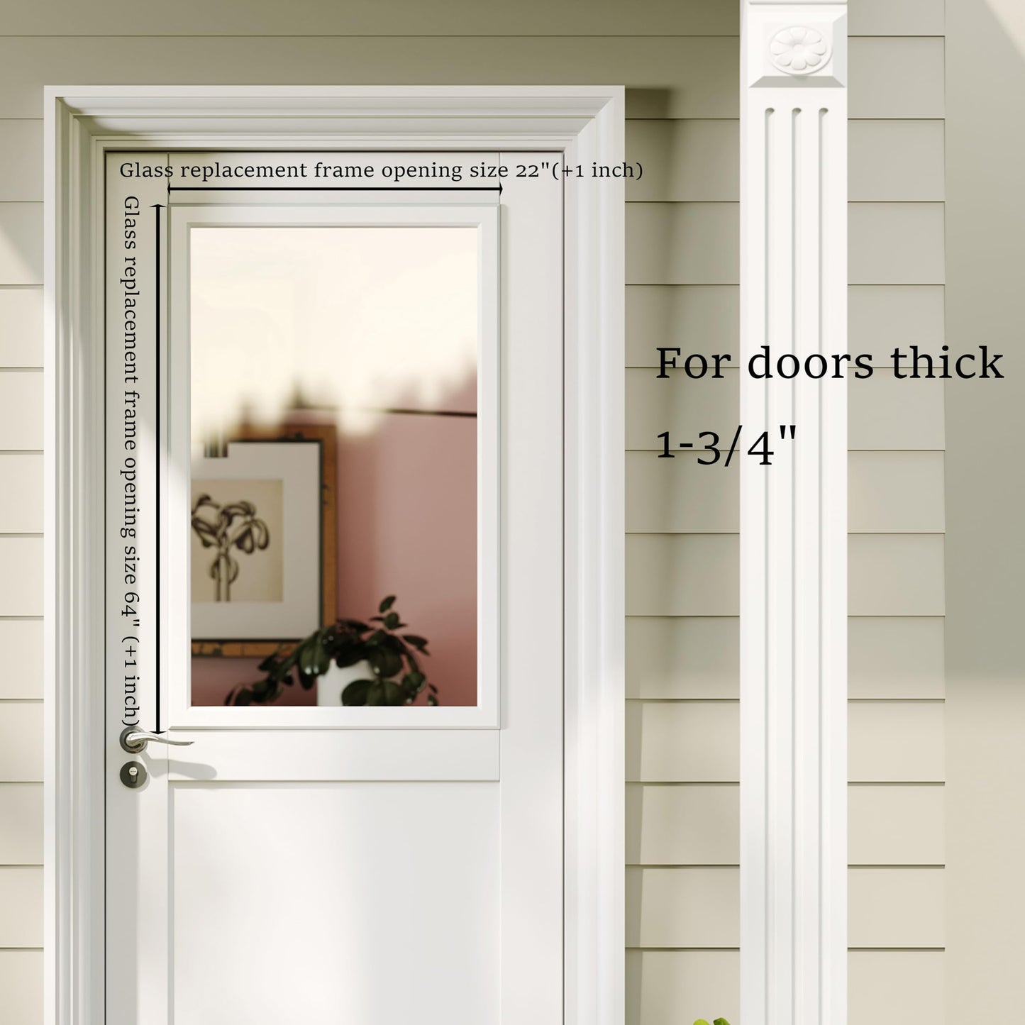 Lakenyon Entry Door Glass Inserts Replacement, 22" x 36", 1-Lite Clear Tempered Glass Insert Kit with White Frame, for Exterior Front Door.