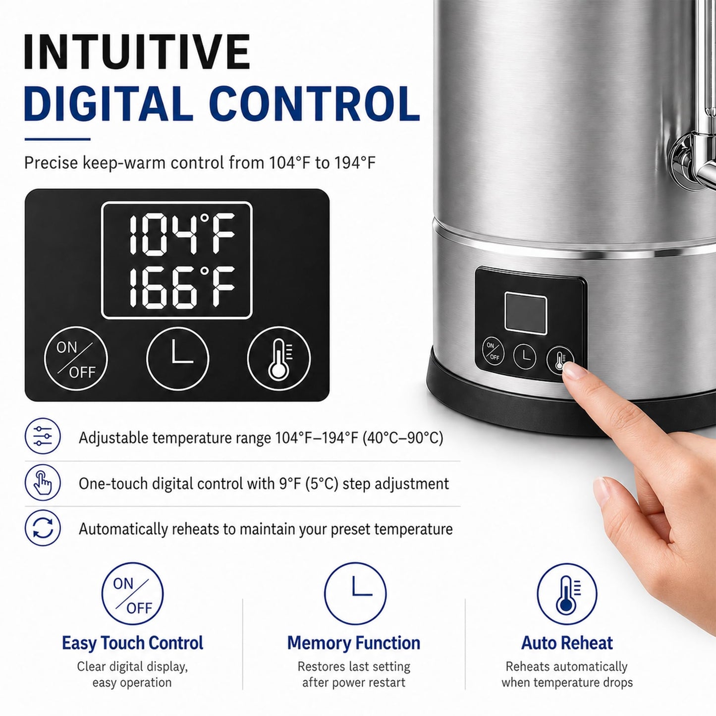 GKFF Hot Water Dispenser, 7L(30 Cups) Hot Water Boiler Urn, 304 Stainless Steel Electric Water Boiler, Digital Temperature Control, Keep Warm, Boil-Dry Protection, for Tea, Coffee & Baby Formula