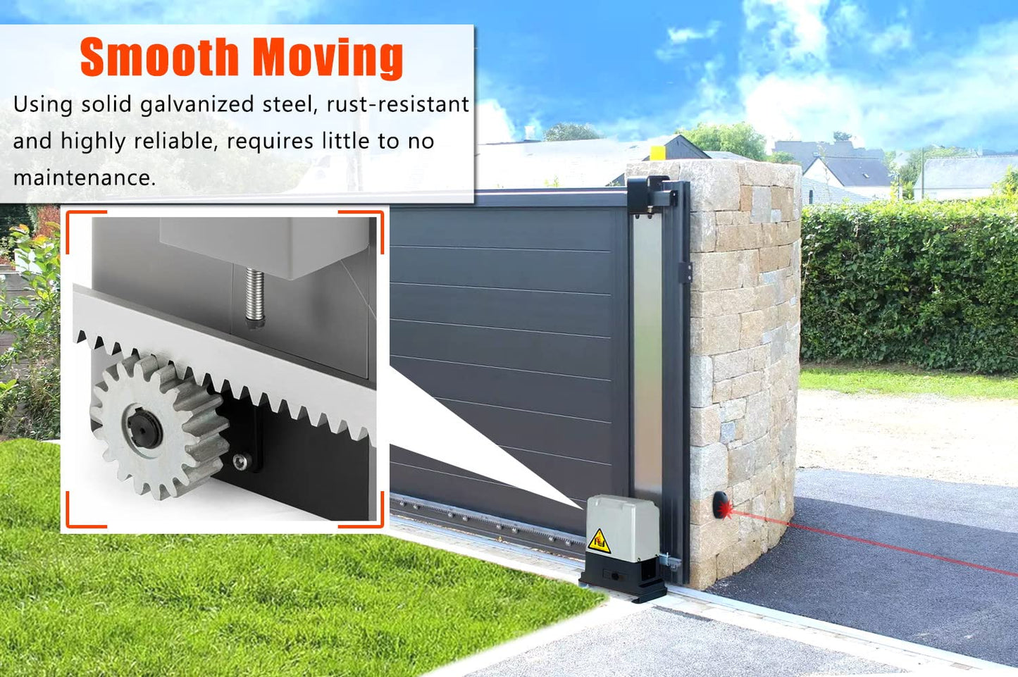 Blütezeit 220V Automatic Sliding Gate Opener (220~240V), 1800lb Rack Driven Slide Gate Motor 370W with 2 Remotes & IR Sensor, 1/2HP Electric Driveway Operator Complete Kit for Gates up to 40ft