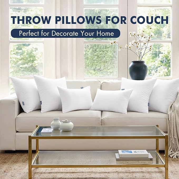 MIULEE Throw Pillows Inserts, Pack of 4 26x26 Inch 100% Virgin Fiber Filling Bed Couch Pillows