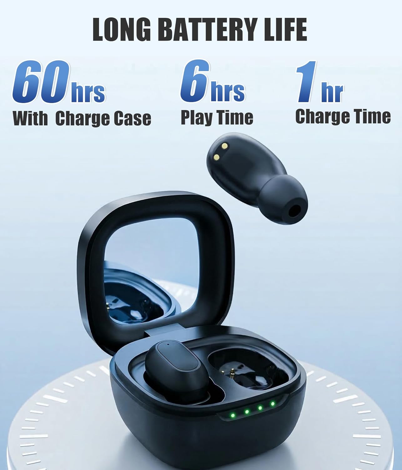 STUPIDYIN 5.3 30H IP54 Wireless Earbuds, Bluetooth Headphones with Semi-Transparent Case, Playback LED Power Display