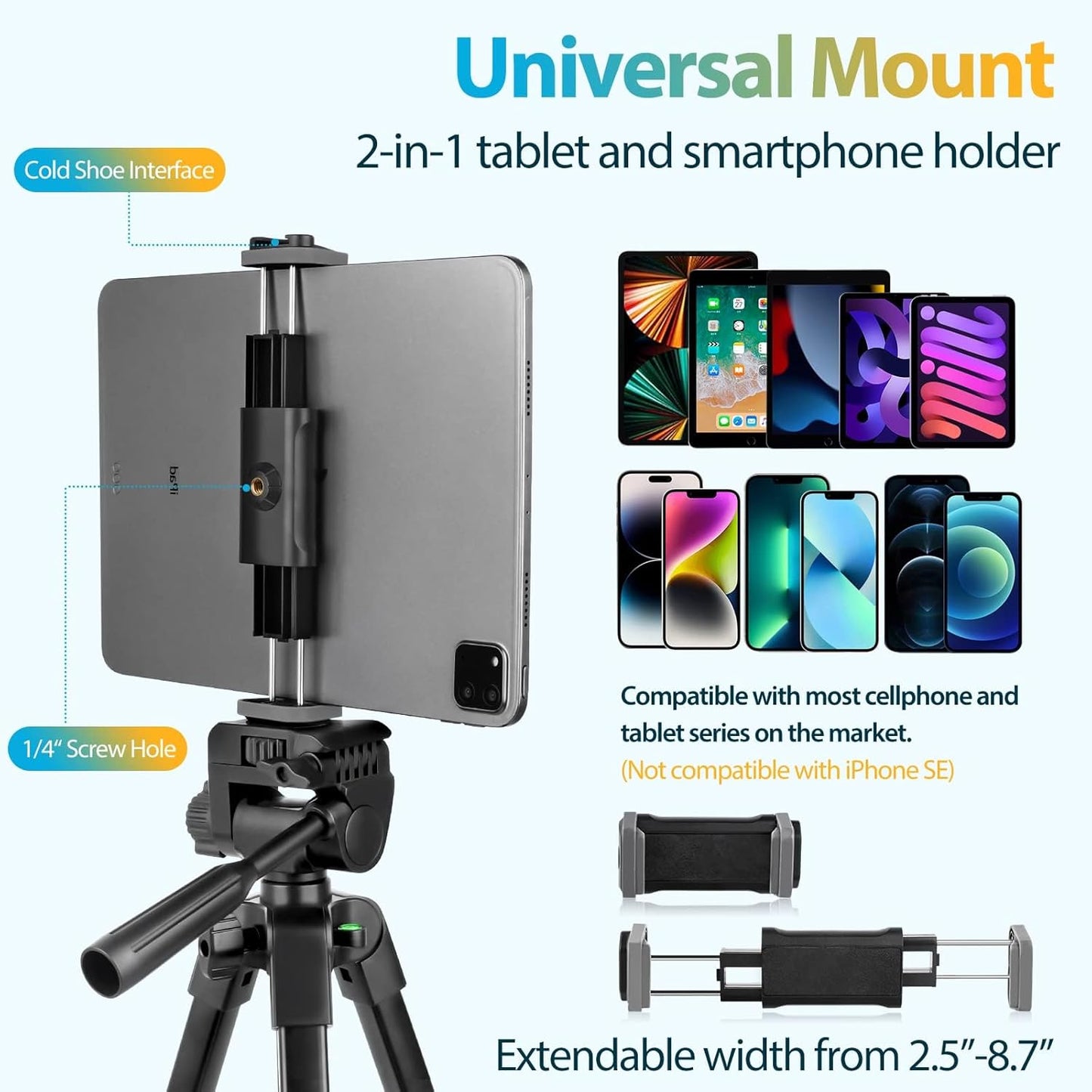Aureday 64 Phone Tripod Stand, Extendable Cell Phone&Camera Tripod with Wireless Remote and Phone Holder, Aluminum iPad