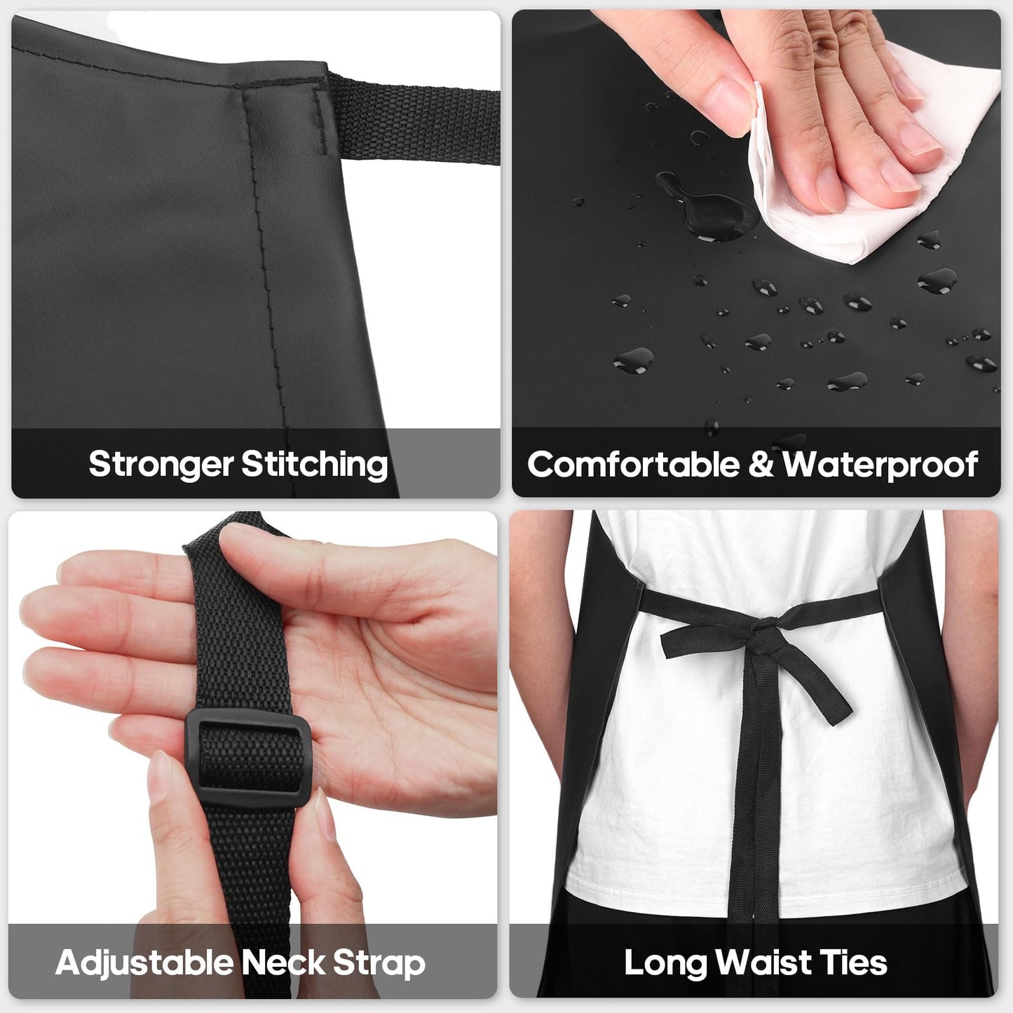 Gotega 4 Pack Waterproof Rubber PVC Apron Adjustable Dishwasher Apron-Women Men Heavy Duty Work Apron for Dishwashing Chemical Lab Butcher Grooming Black
