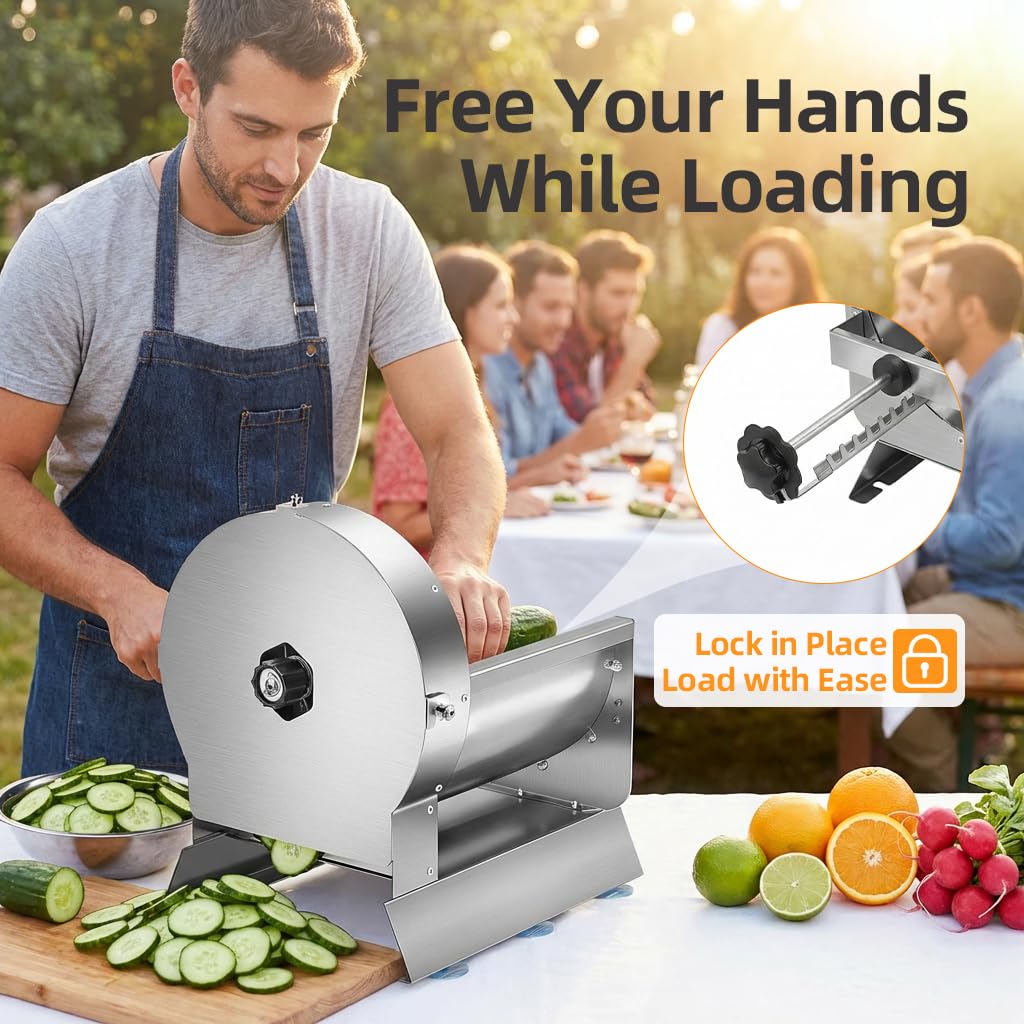 Upgraded Commercial Vegetable Slicer with Hands-Free Operation, Carry Handle & Cleaning Brush, 2-in-1 Electric & Manual Stainless Steel Fruit Cutter, Adjustable 0–13mm for Cabbage, Potatoes, Tomatoes