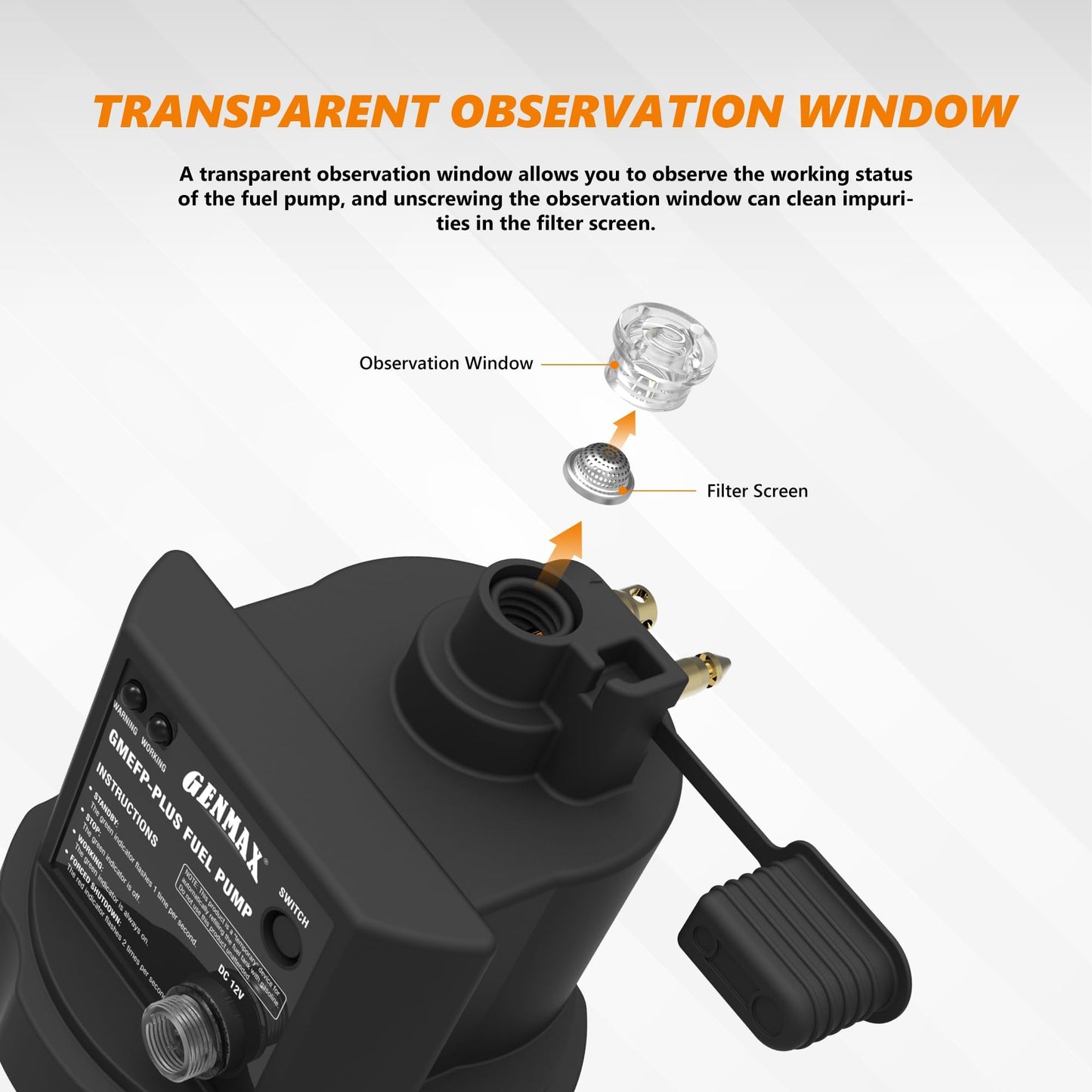 GENMAX 12V DC Electric Fuel Pump with Auto Start-Stop Sensor, auto Liquid Transfer Pump for E15, E85, Gas, Diesel & More，with Overfill Protection(GMEFP-PLUS)