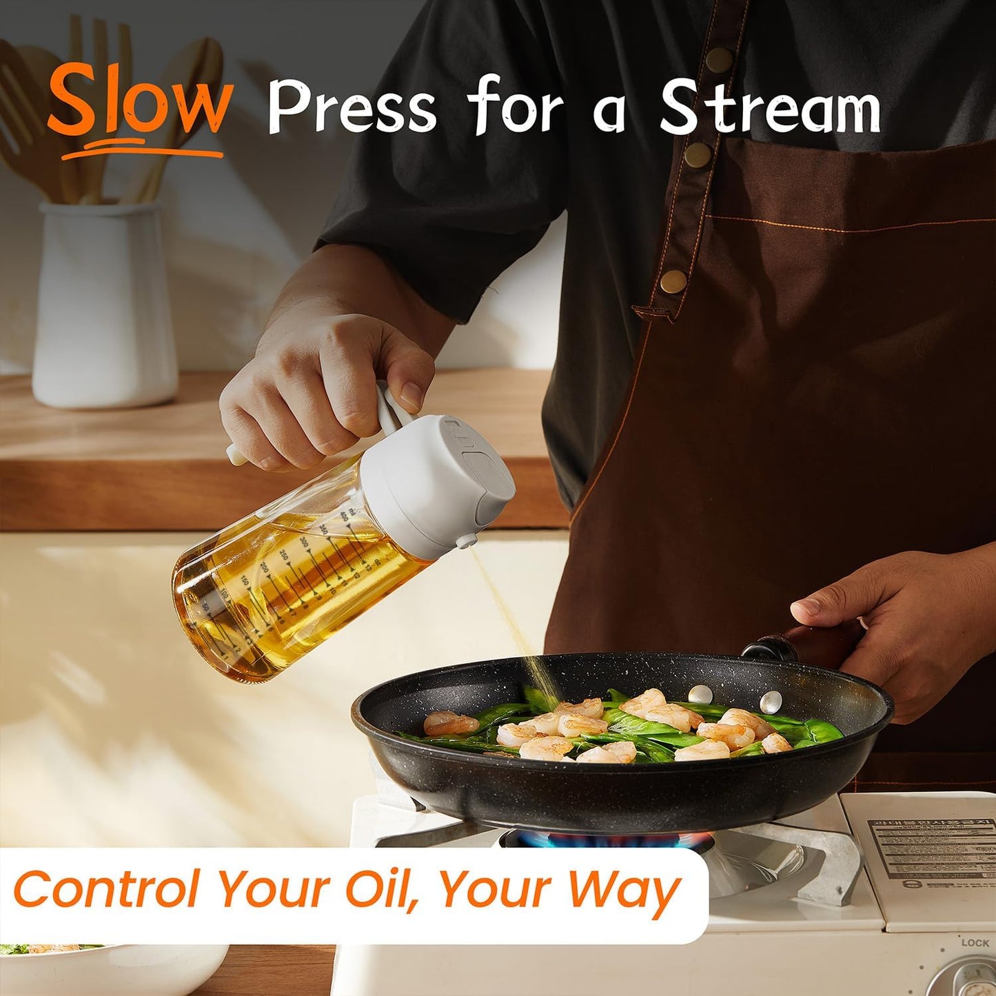 TrendPlain Glass Olive Oil Sprayer - 16oz 2-in-1 Dispenser Bottle for Cooking & BBQ - White