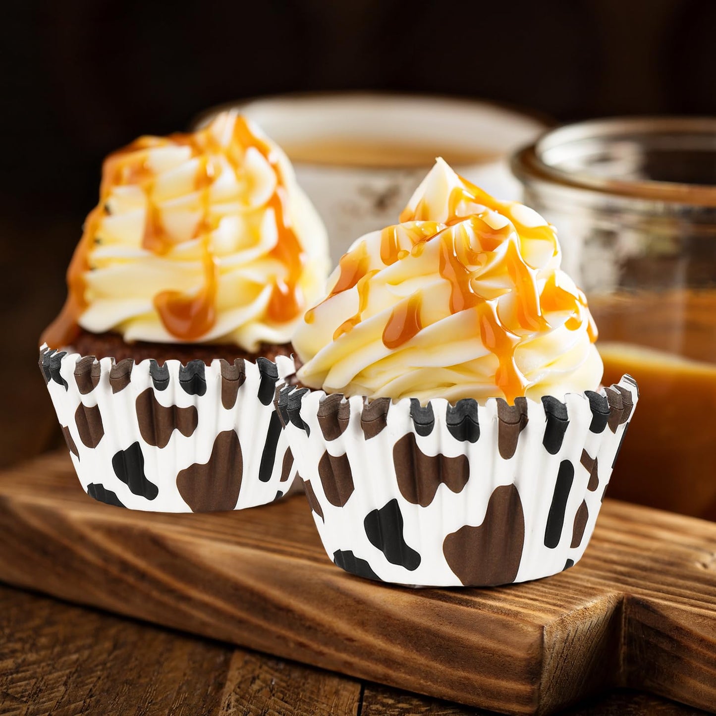 Whaline 300Pcs Cow Print Paper Baking Cups Black Brown Cupcake Liners Highland Cow Spot Muffin Liner Farm Animal Cake Paper Cups Storage Container for Party DIY Craft, 2x1.2 Inch