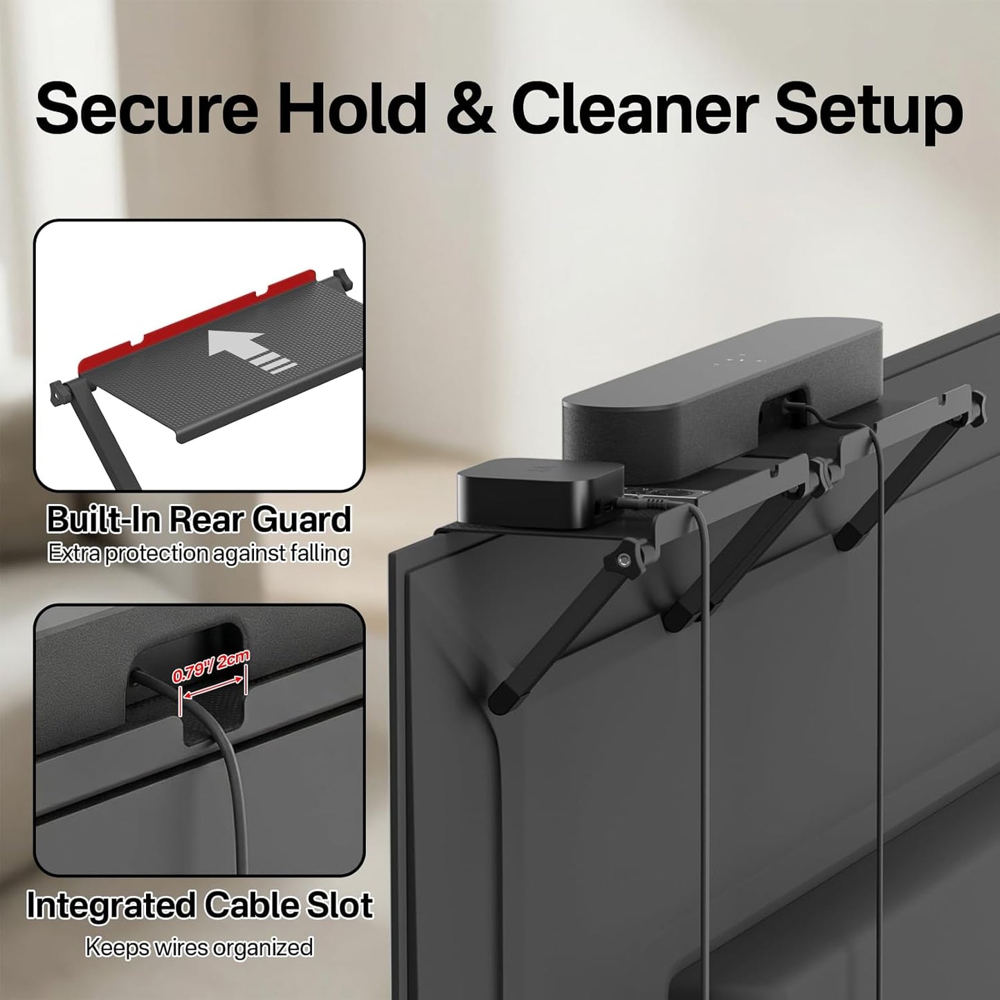 tiebutie 15 Lbs, No Drill Sound Bar Mount Top of TV Universal TV Top Shelf for Small Soundbars Up to Floating Sound Bar