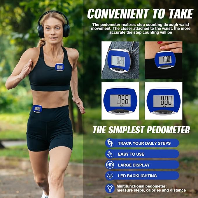 Weewooday Pedometer for Walking Steps and Miles Simple Step Counter Clip on for Walking with Digital Display Portable Tracker Pocket Pedometer Bulk for Men Women Adults Seniors