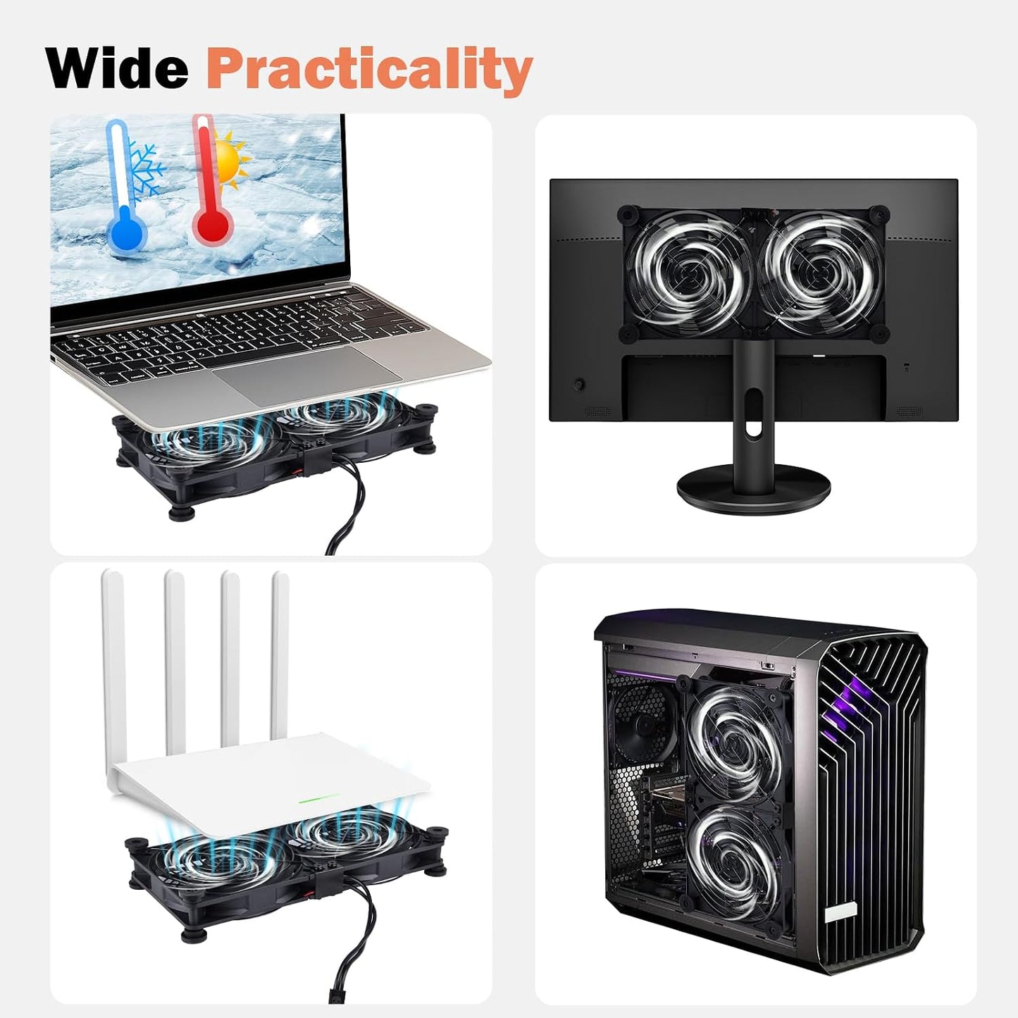 140mm 3-Degree 5V Quiet Dual Router Fan Cooler with L/M/H Speed Controller, DC USB Powered Cooling Case Fan for Router