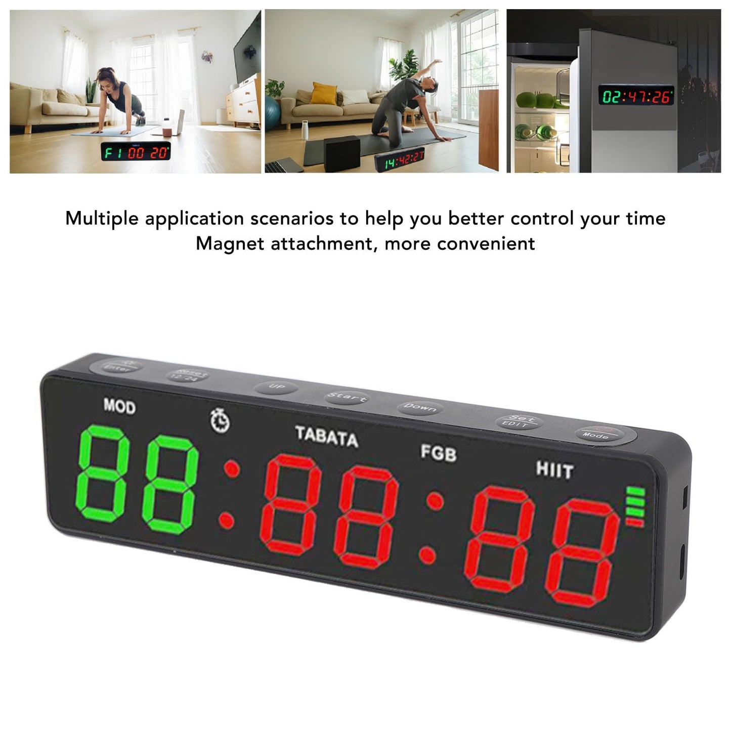 Decumeby Gym Timer, 12/24H Portable Gym Clock, Workout Interval Timer with Countdown/up & Stopwatch, Magnetic Fitness Digital for Home Garage Boxing