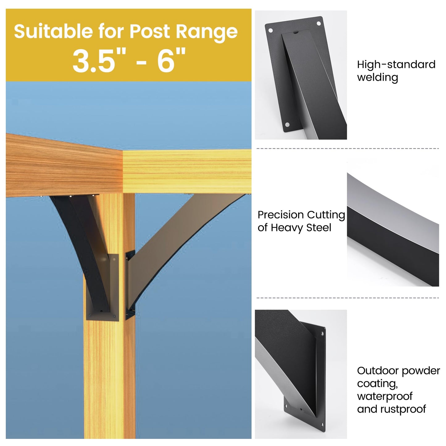 2 Pcs 45 Degree Angle Support Brackets for 2"x4" (Actual Tube Dia: 1.5"x3.2"), Heavy Duty Steel Pergola Arc Brackets, Wood Beam Support Hardware for Gazebo, Patio Pergola with Mounting Screws