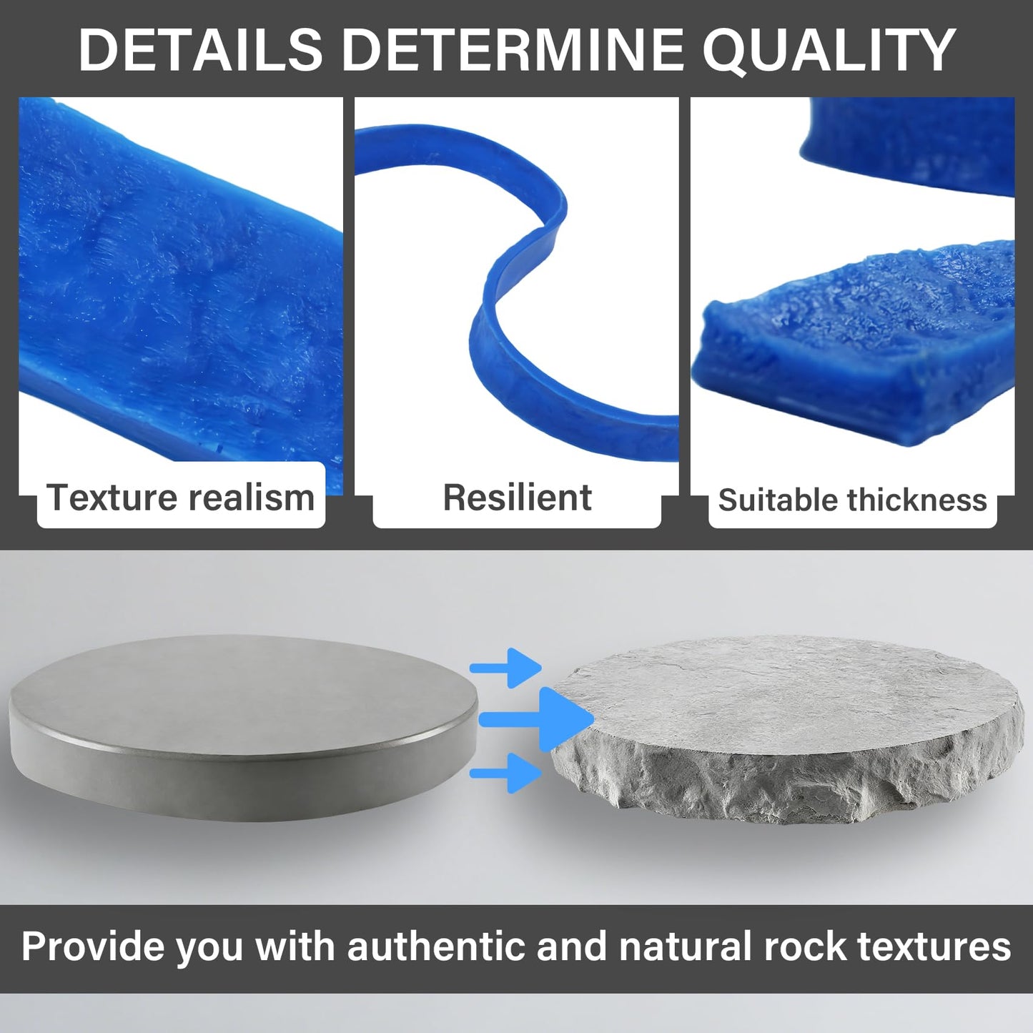 Stone Rock Edge Form Liner 102.36 L x 2.17 "W x 0.59 "T Countertop Edge Form Liner Chiseled Concrete Stone Molds for Concrete Countertops Steps, Benches, Fireplaces Edging