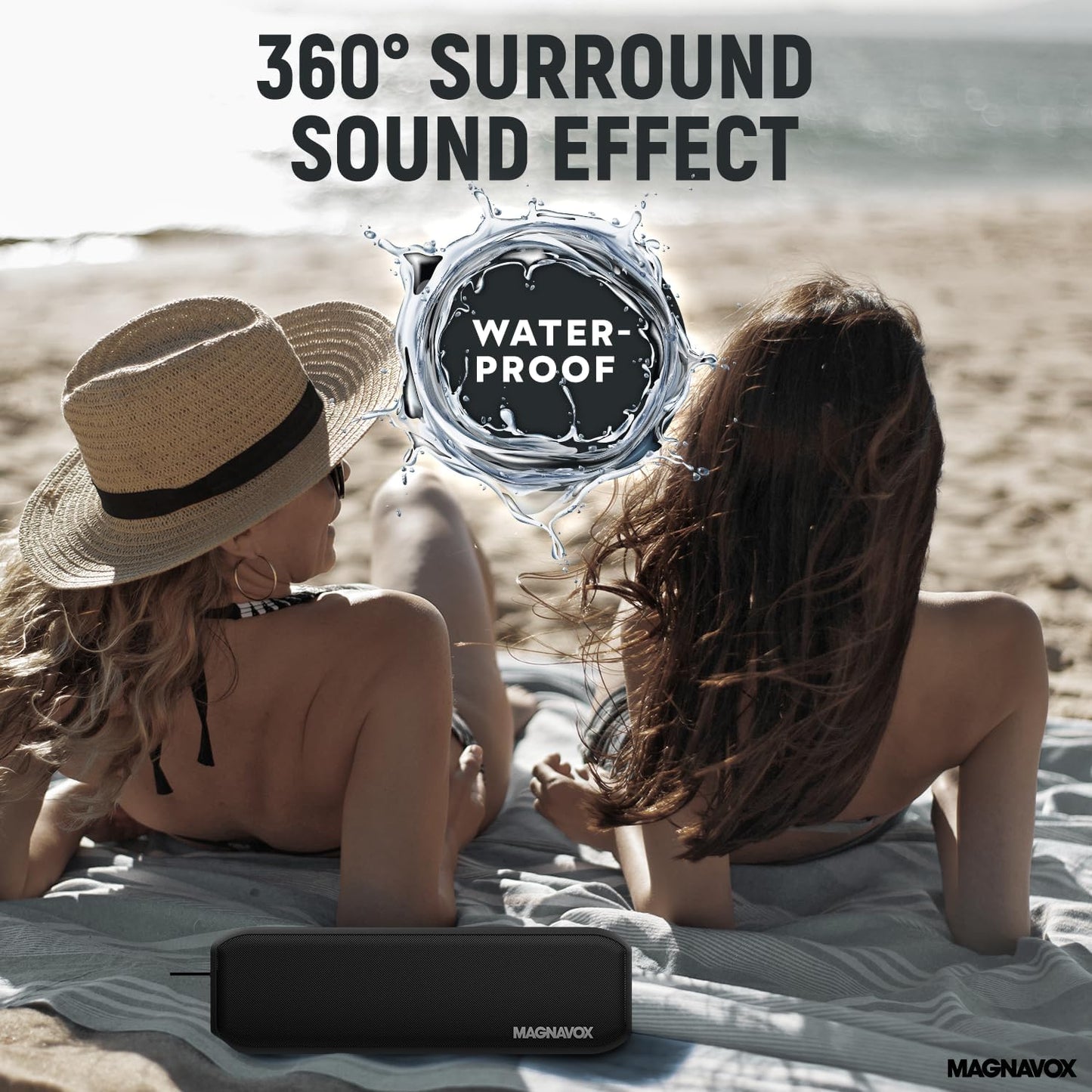 Magnavox MMA3929 360 Waterproof Portable Bluetooth Speaker with Sound in Black