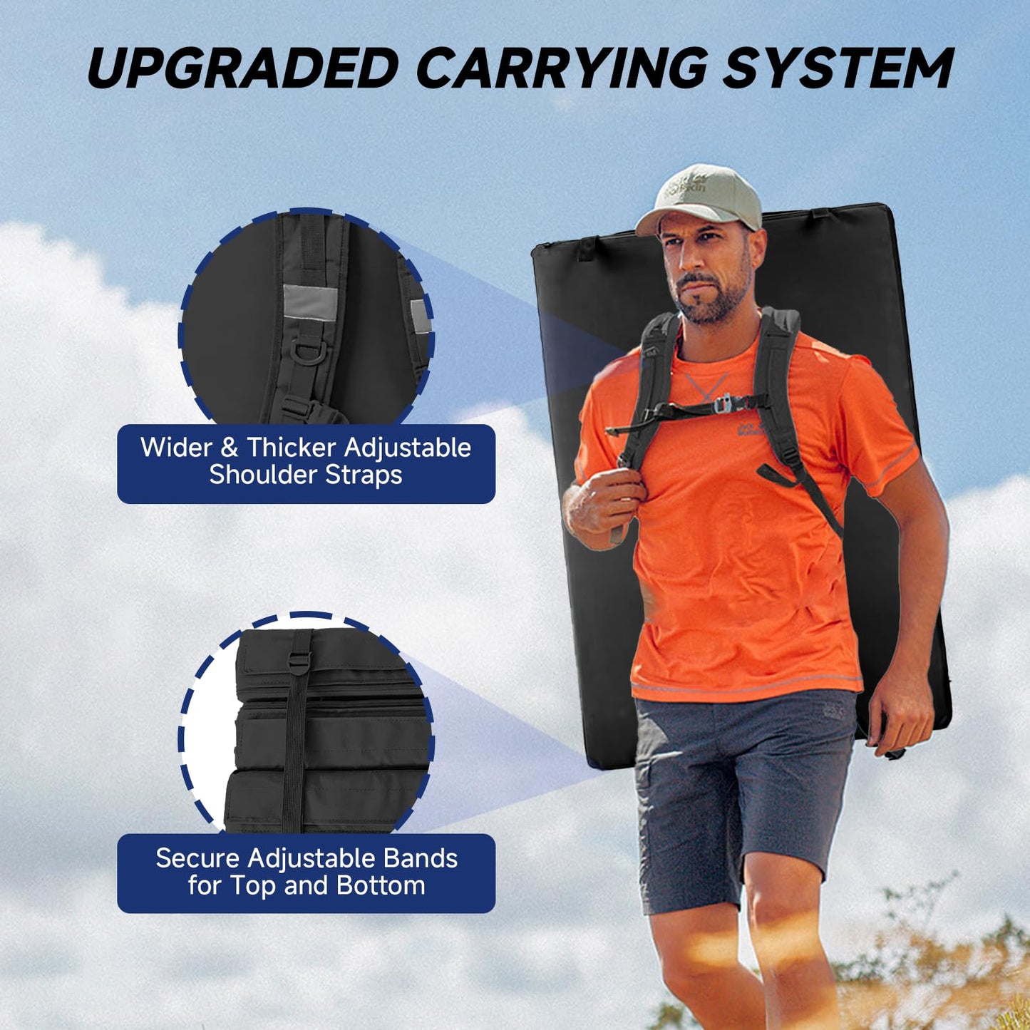 DRKSBESTO Tri-Fold Rock Climbing Crash Pad w/Adjustable Backpack Straps – Supplemental Bouldering Crash Pad – Durable Climbing Crash Pad, Lightweight & Portable – Folded Size 39"x24"x12"