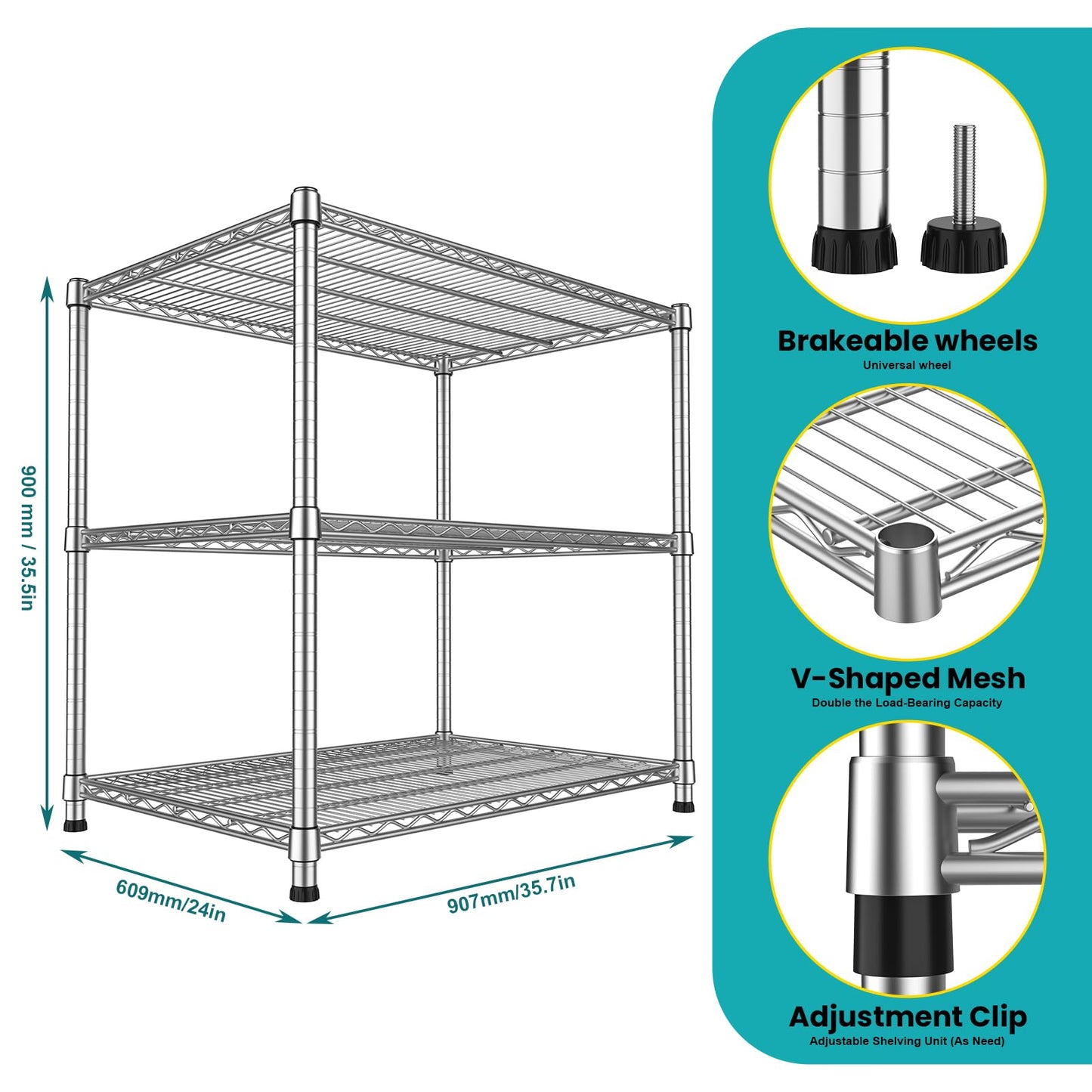 24"Depth Metal Wire Shelving Unit Storage Shelves Adjustable Kitchen shelf Microwave Stand Sturdy Steel Bakers Rack Standing Organizer 1650LBS for Commercial Pantry Garage Factory industrial warehouse