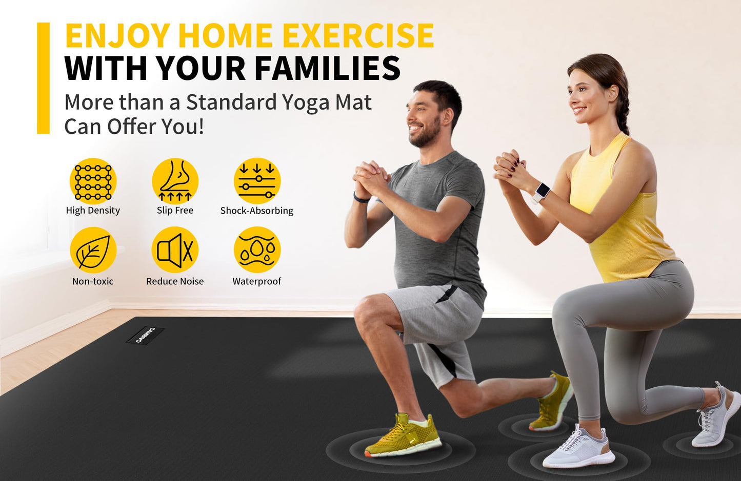 CAMBIVO Large Exercise Mat for Home Workout, 8'x6'/7'x5'/6'x4' (7 mm) Extra Thick Exercise Mat for Home Gym, Shoe-Friendly, Non-Slip Gym Mat for Jump Rope, Weights, Cardio, Fitness (Ink Black)