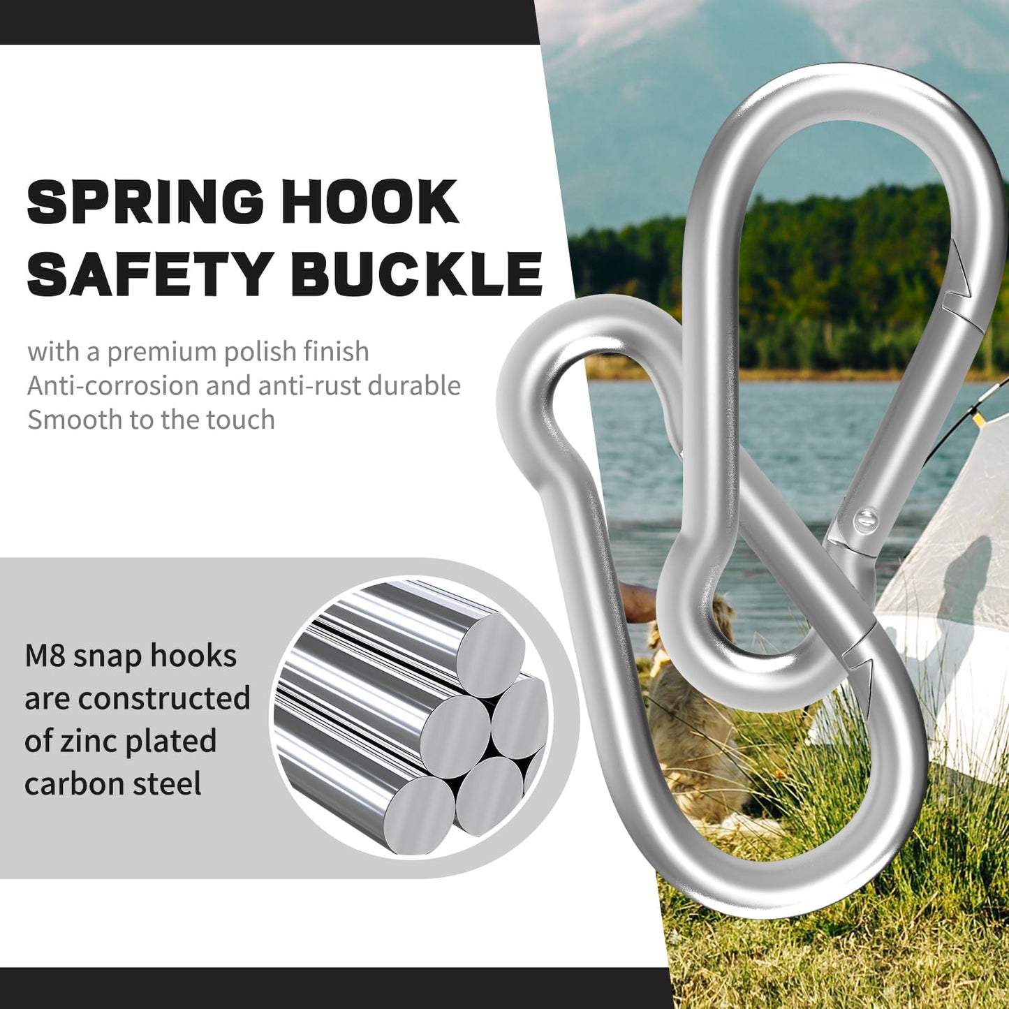 High-PQ Carabiner, Heavy Duty Galvanized Steel Spring Snap Hook Carabiner Clips with 260LBS Holding Capacity, Ideal for Outdoor, Hammock, Swing and Travel (M6 2.4Inch, 50PCS)