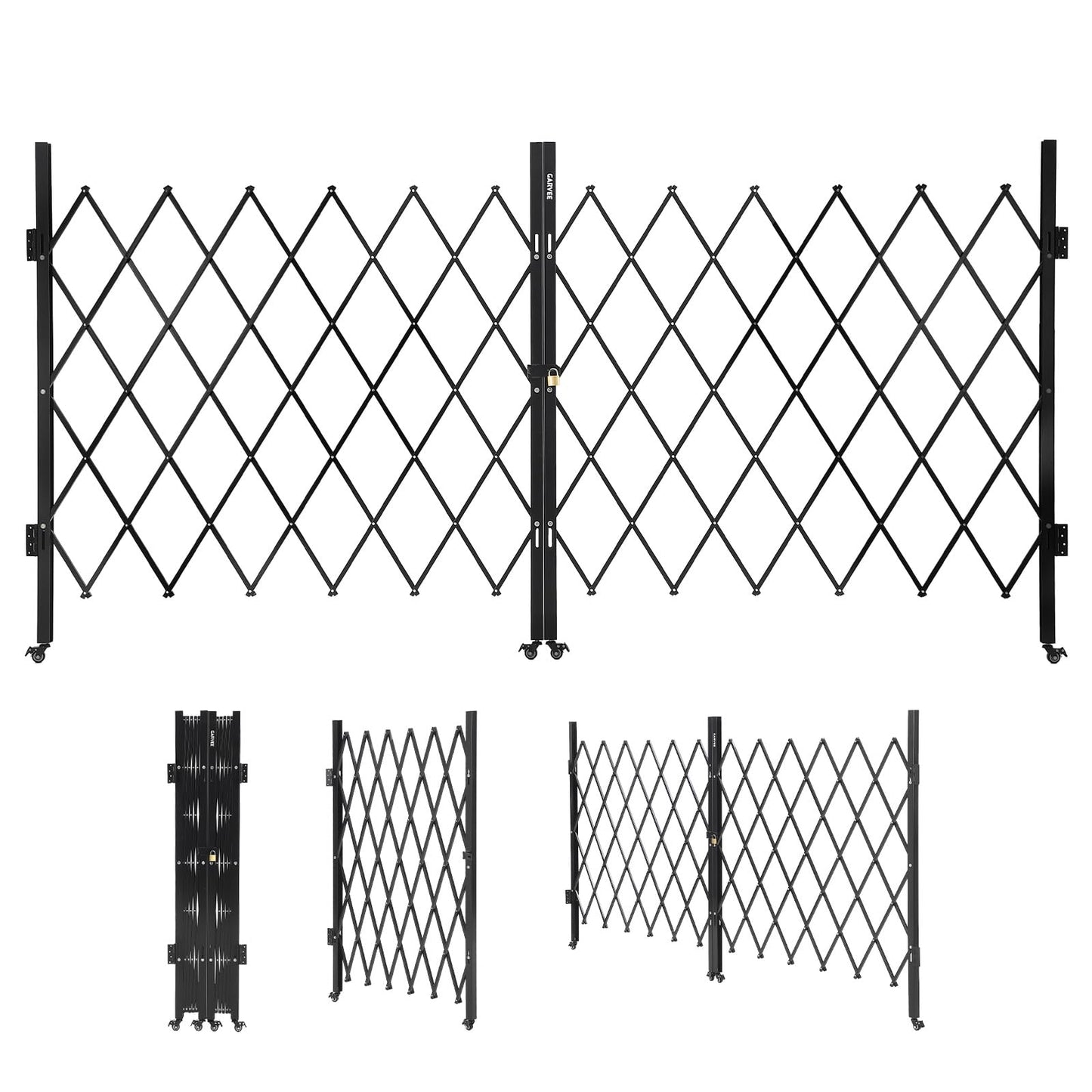 12.5FT Metal Expandable Mobile Barricade,Industrial Folding Security Gate Driveway Gate, Retractable Retractable Gate Outdoor,Folding Safety Barricade with Casters