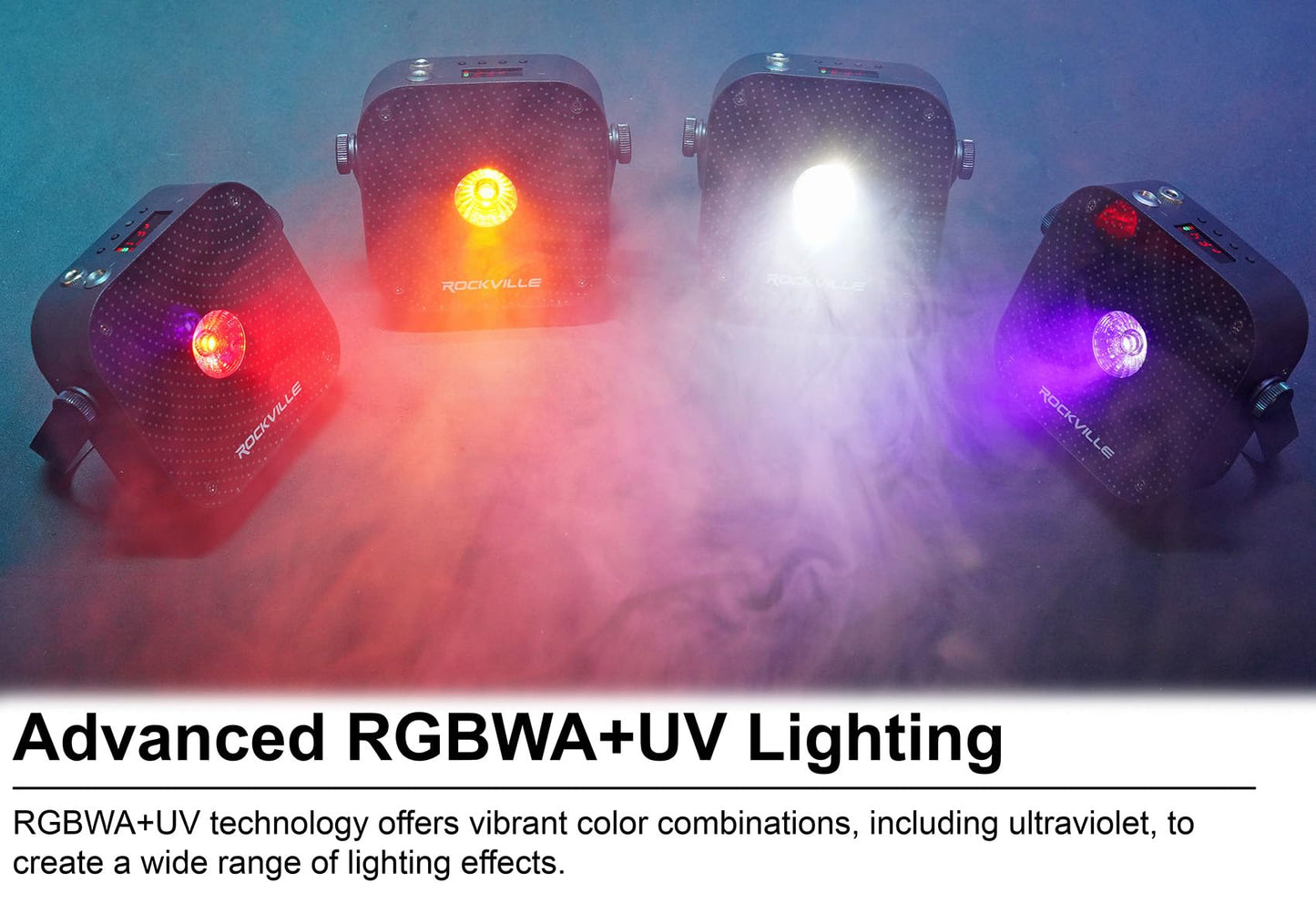 Rockville8 Pack MINI RF1 V3 Charge Package Black LED Par Wash Up Lights with Charging Case, RGBWA+UV, App, Wireless DMX, Rechargeable, Perfect for DJ/Events