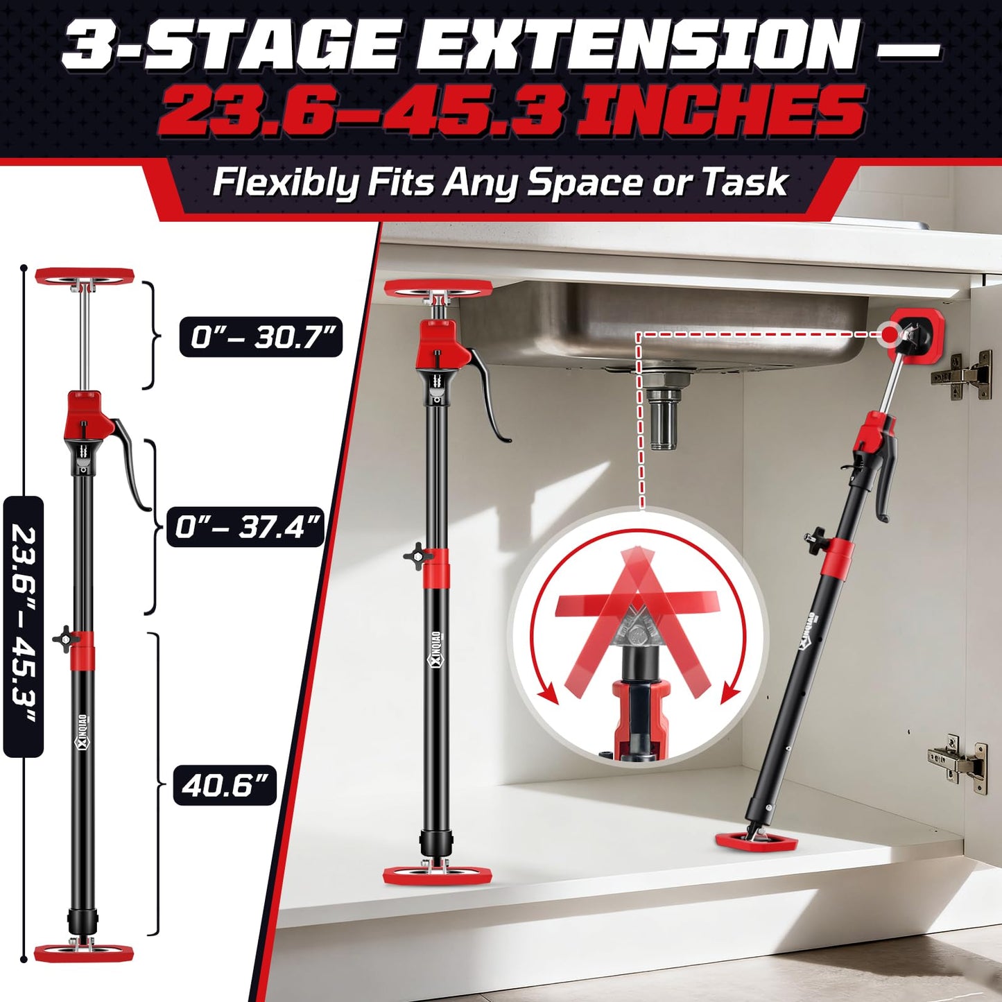 XINQIAO Cabinet Jacks for Installing Cabinets, Heavy Duty Third Hand Tools Adjustable Support Pole from 23.6 IN to 45.3 IN, 4 PCS