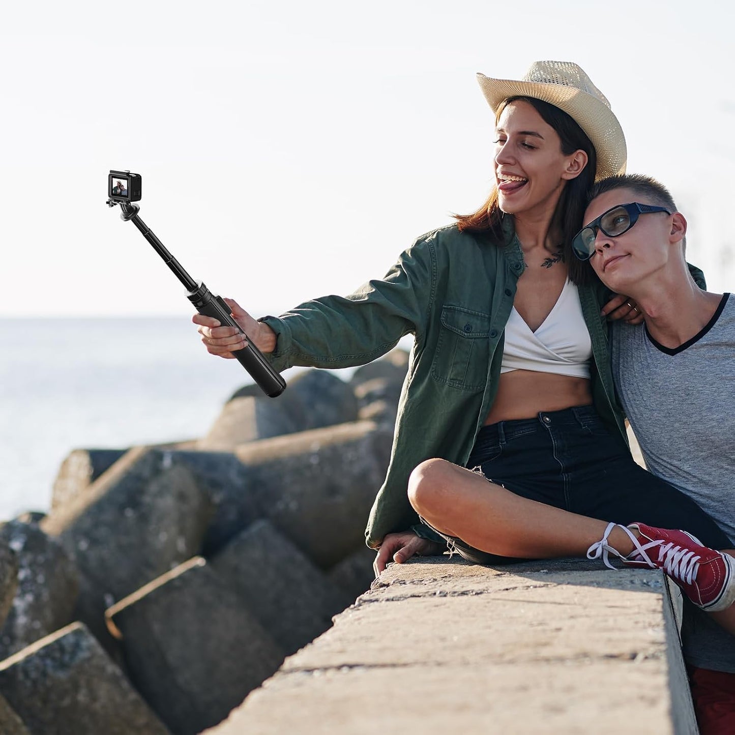 KINGJOY 66" 360 13 12 11 10 Pocket3 Insta360 Selfie Stick Tripod for Gopro Camera, Extendable Tripod Stand with Ball