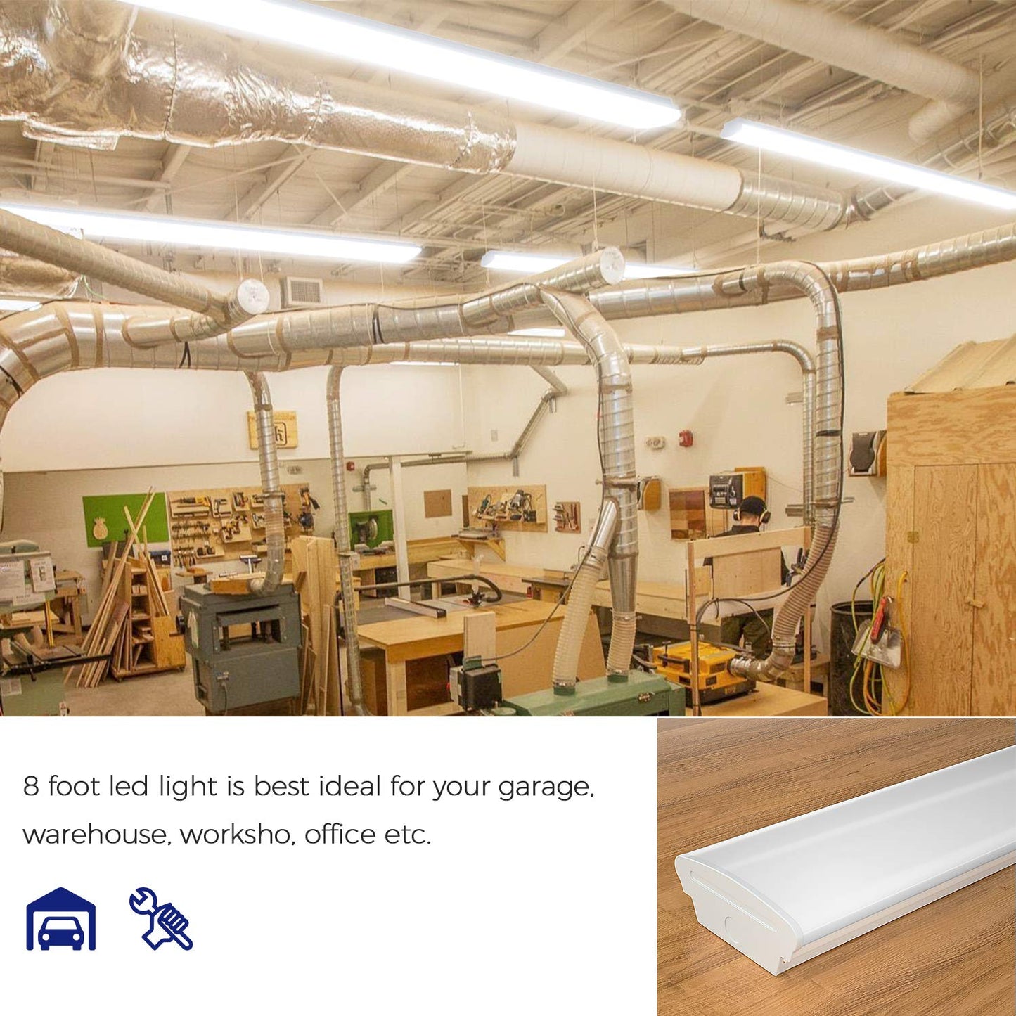 TychoLite 8FT LED Shop Lights 110W LED Garage Light, 6000K, 12000lm, 8 Foot Led Linear Strip Fixture, Surface and Suspend Mounting, for Warehouse, Workshop, Replace for Fluorescent Tube 2 Pack