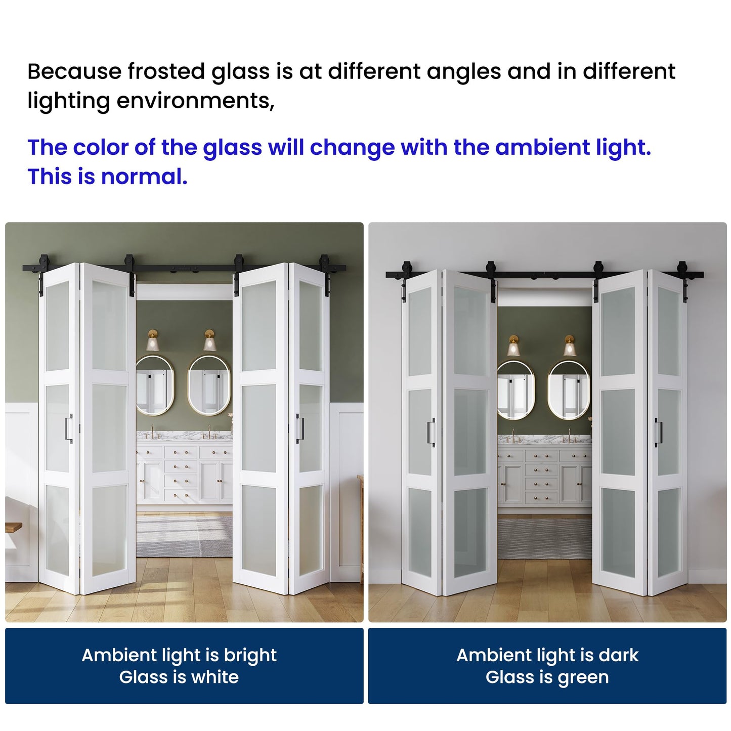 SMARTSTANDARD 72in x 84in Bifold Barn Door, Frosted Glass Barn Door with Hardware Kit Included, Pre-Drilled Holes Easy Assembly -Solid Barn Doors Slab Covered with Water-Proof PVC Surface, White