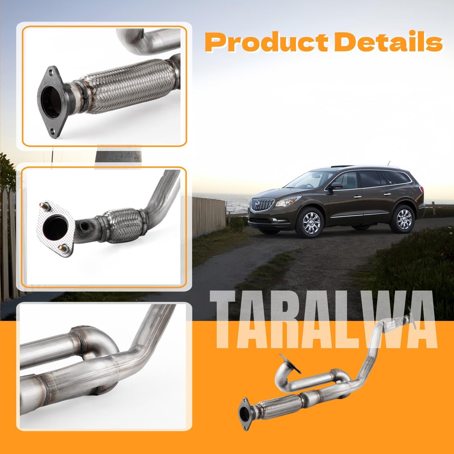 Exhaust Front Flex Pipe,Direct Fit for Buick Enclave/Chevrolet Traverse/Saturn Outlook/GMC Acadia(Limited),409 stainless steel Construction,(with Flange Bolts/Gaskets) OE Replacement Part,T-BE01F