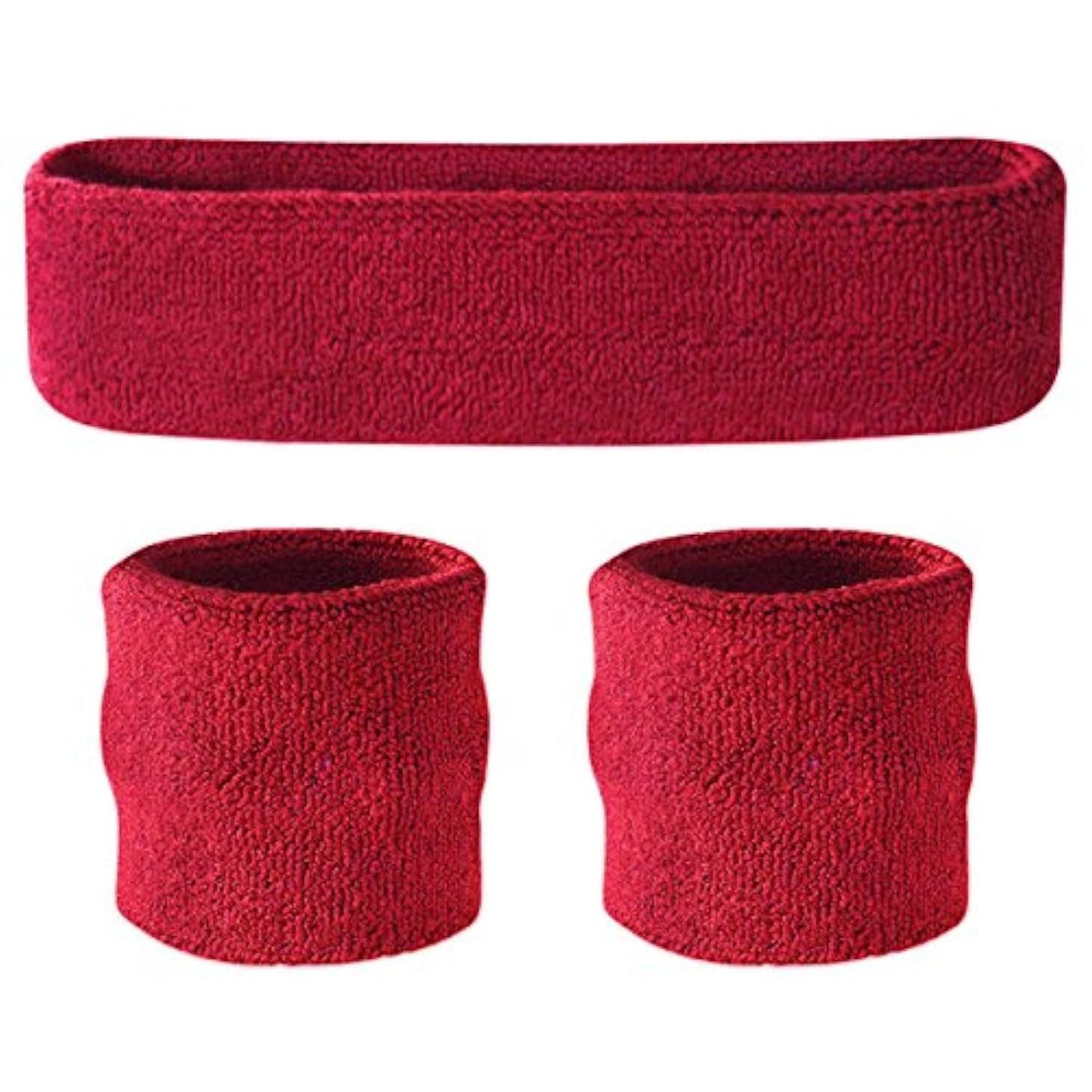 Suddora Sweatbands Set, Moisture Wicking 2 Wristbands and 1 Headband, Breathable Terry Cloth Athletic Bands for Basketball, Tennis, Yoga, Gym, Sweat Bands for Costumes and Cosplay, Maroon