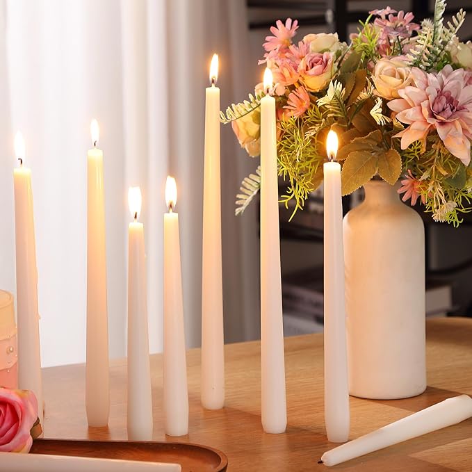 MTLEE Multi Height Unscented Candles - 8/10/12 Inch Taper Candles for Dinner Decoration (White, 36)