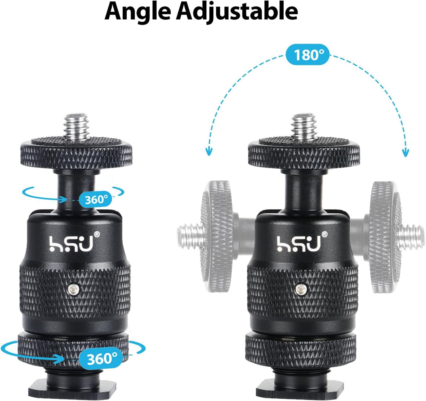 1/4-20 360 Insta360 X4/X3/X2/X/RS/R/GoPro/Sony/DSLR HSU Cold Shoe Mount Adapter, Aluminum Screw Hole Rotation Camera