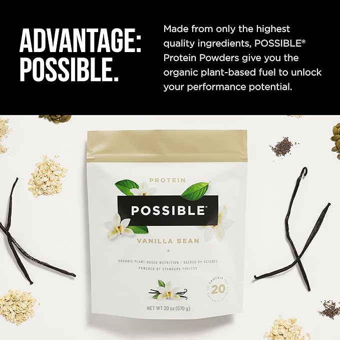 Possible Protein Powder Vanilla Bean - 20g of Vegan, Plant-Based Protein Mix - Non-GMO, Non-Dairy, Gluten-Free - 3.5g of BCAAs - 9 Essential Amino Acids - 30-Day Supply - 2 Bag, 30 Servings