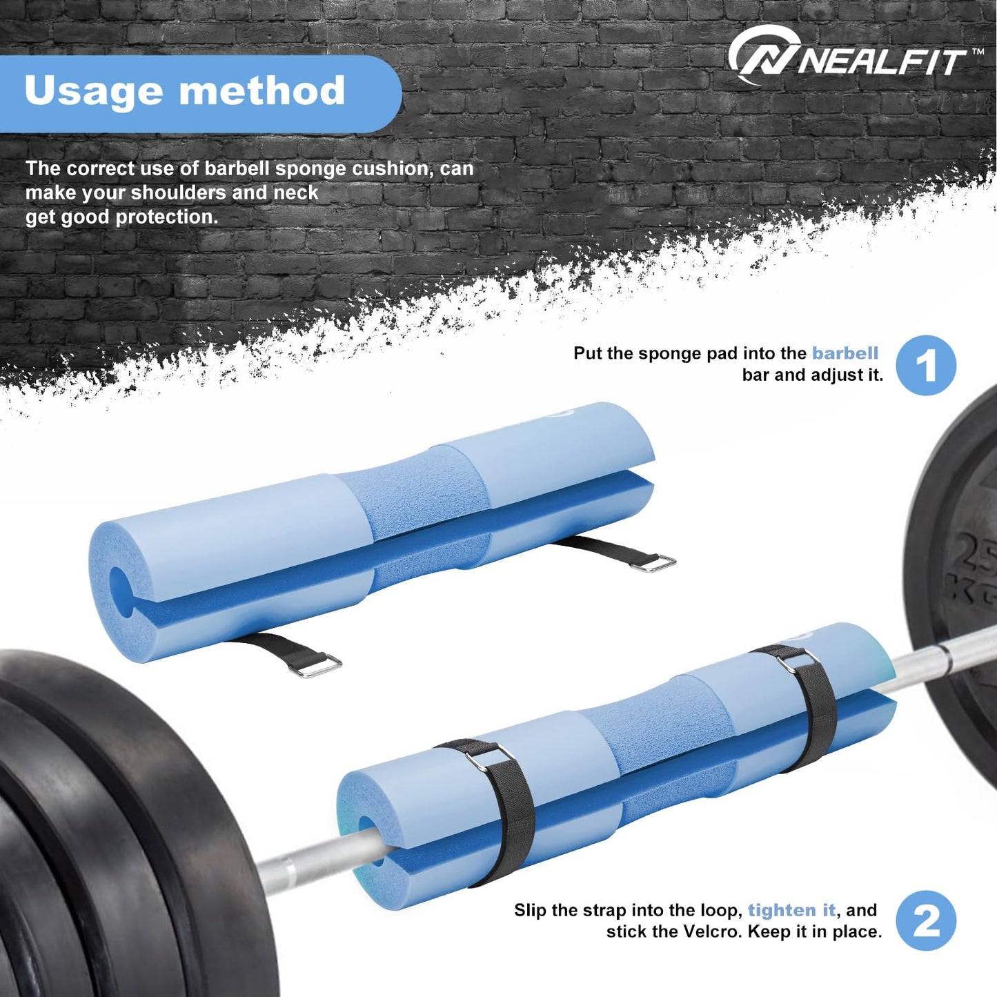 NEALFIT Barbell Pad Squat Pad for Squats—Squat Bar Pad—Great for Weightlifting,Lunges and Hip Thrusts—Foam Sponge Pad—Fit Standard and Olympic Bars Perfectly (Light Blue)