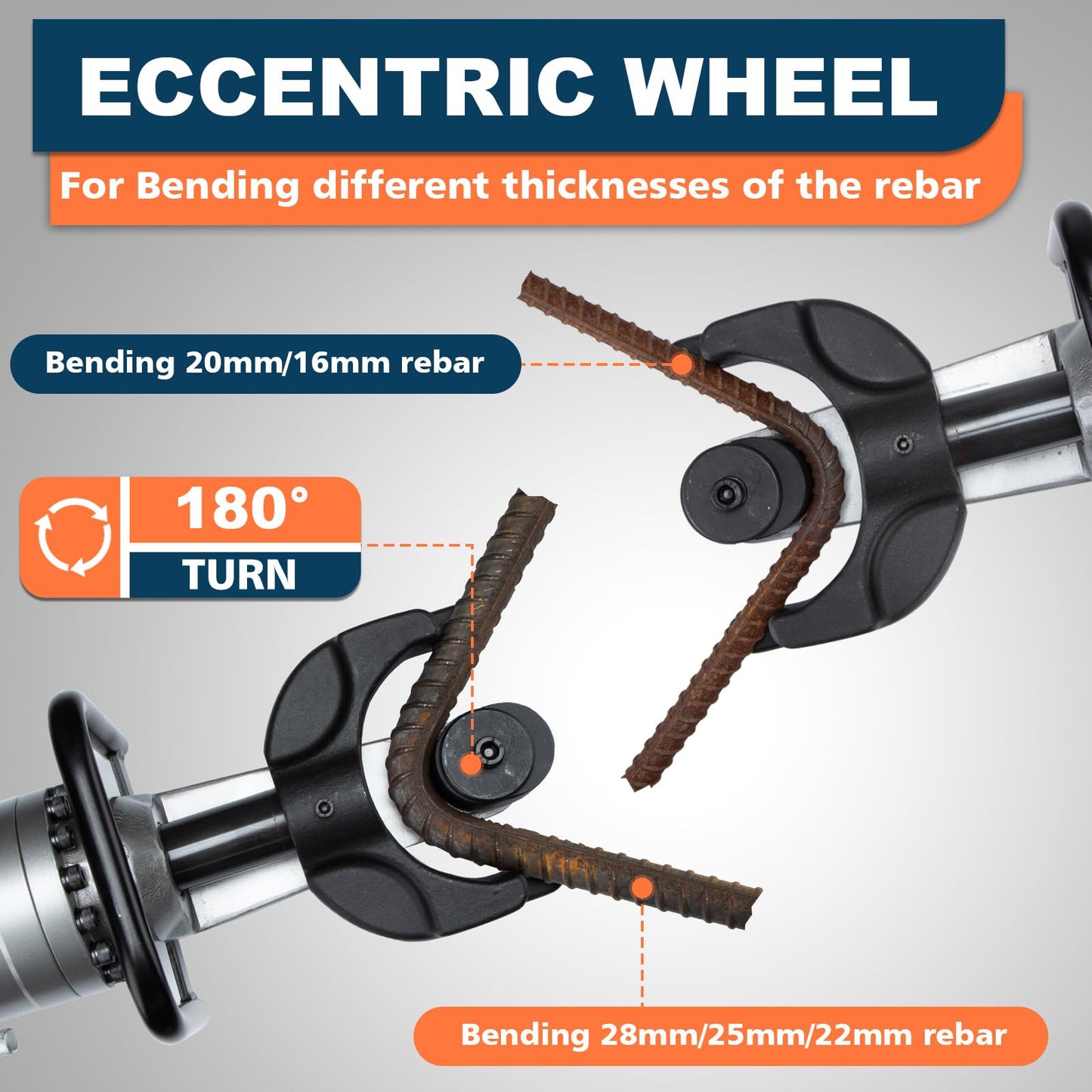 CENTALL Electric Hydraulic Rebar Bender 1250 W Hydraulic Rebar Bending Machine 1.1 Inch 16-28mm Rebar within 3-4 s Easy Bending Rebar Steel Bar HRB28 (Grey + Orange)
